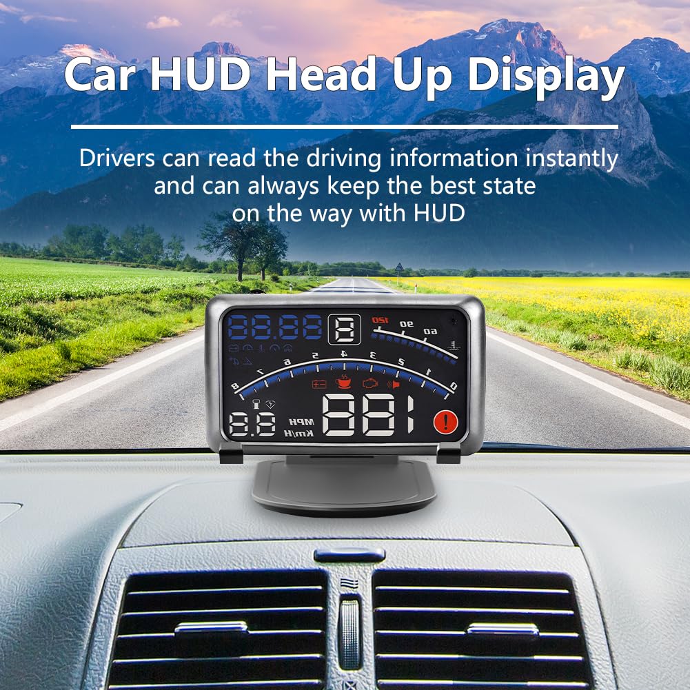Display Universale OBD2 Head-Up per Parabrezza Auto - Schermo HD 5,5 Pollici con Velocità, RPM, Consumo Carburante e Temperatura Acqua, Luce Automatica Regolabile