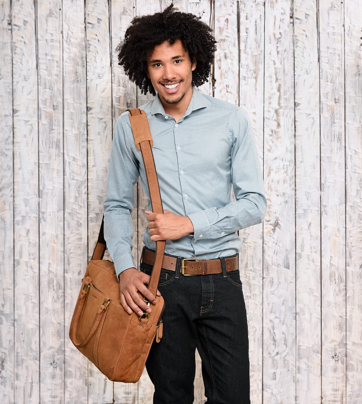 LEABAGS Bolso para Hombres y Mujeres | Bolsa de Portátil de Cuero Genuino de hasta 16" | Bolso Bandolera con Correa | Bolso de Hombro | Bolsa Mensajera | Bolsa de Trabajo
