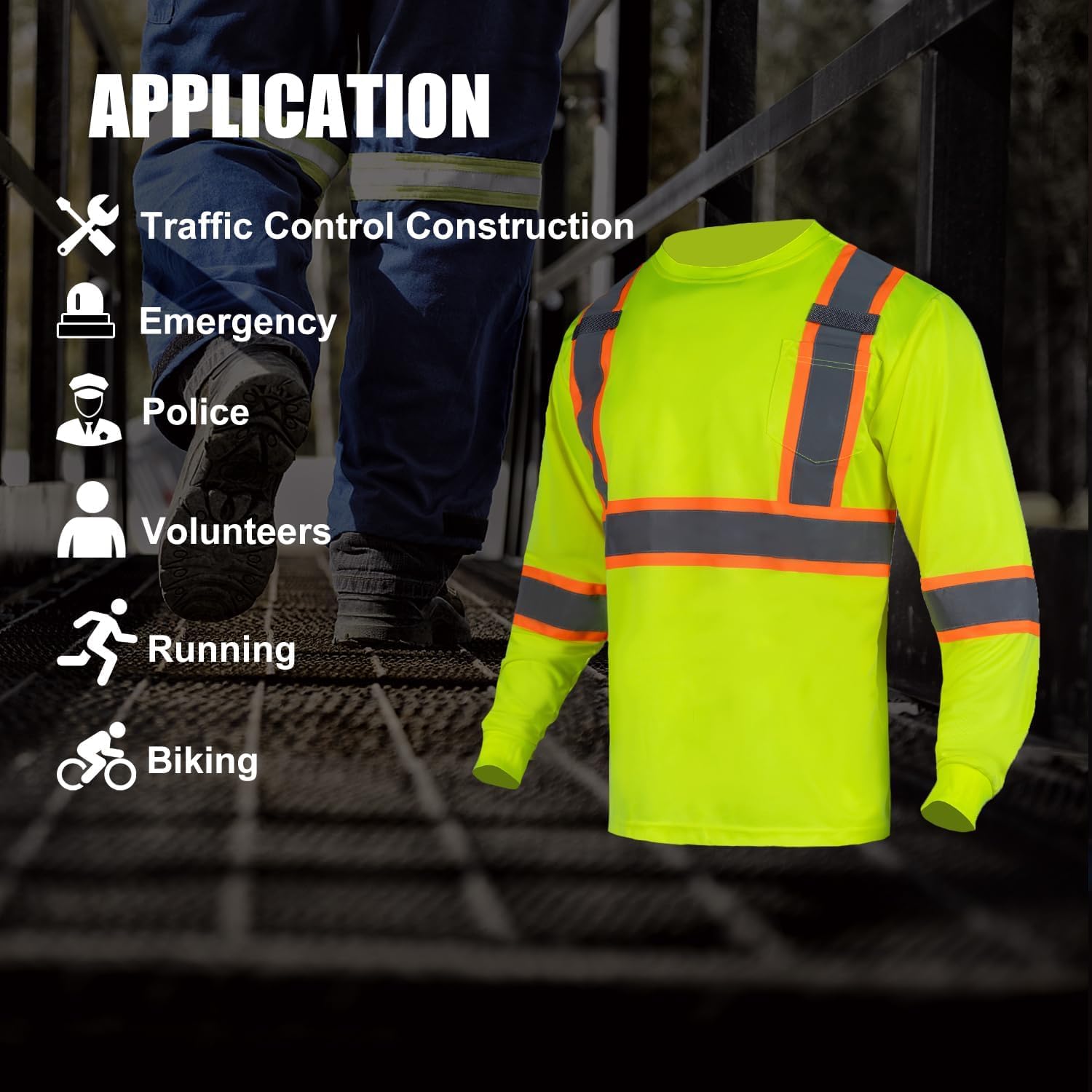 FONIRRA High Visibility Shirts for Men 3 Pack Reflective ANSI Class Hi Vis Safety Construction Work T Shirt Long Sleeves - Image 6