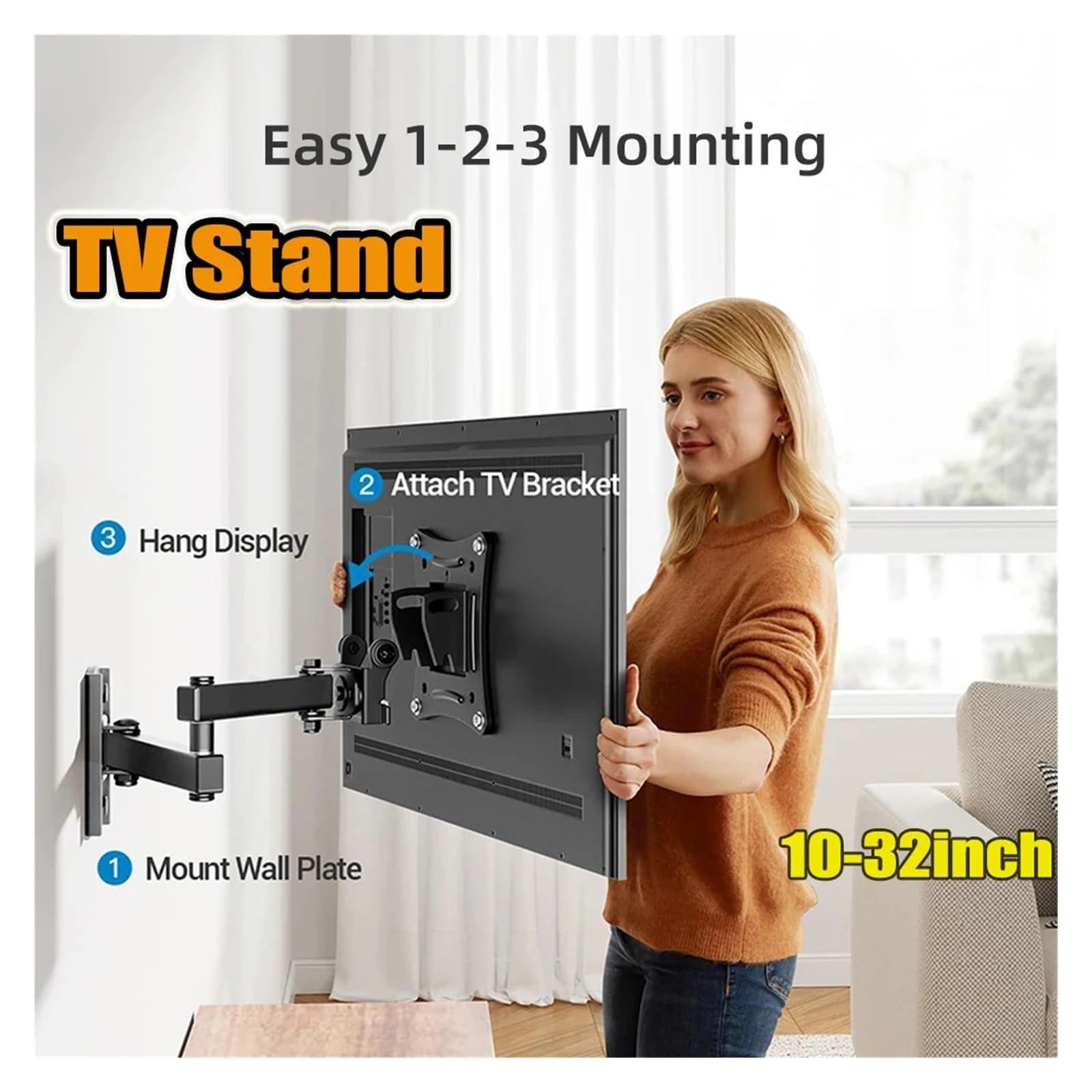 Soporte De Pared for TV De Esquina De Movimiento Completo, 10-32 Pulgadas, VESA 100x100 Mm
