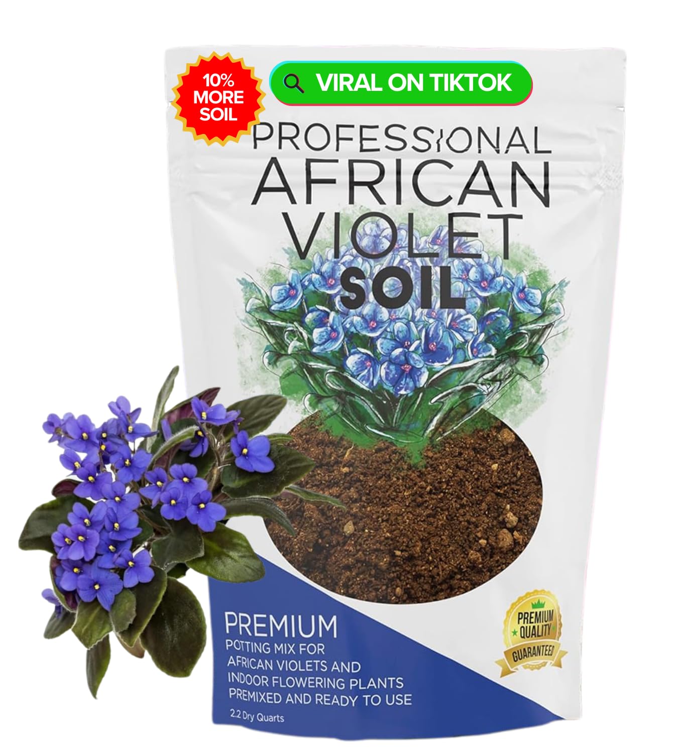 Professional African Violet Plant Soil | Premium All Purpose Blend | Large 2.2 Quarts | Ready to Use for Indoor Flowering Plants | Peat Moss, Coco Coir, Perlite, Dolomite | Made in USA