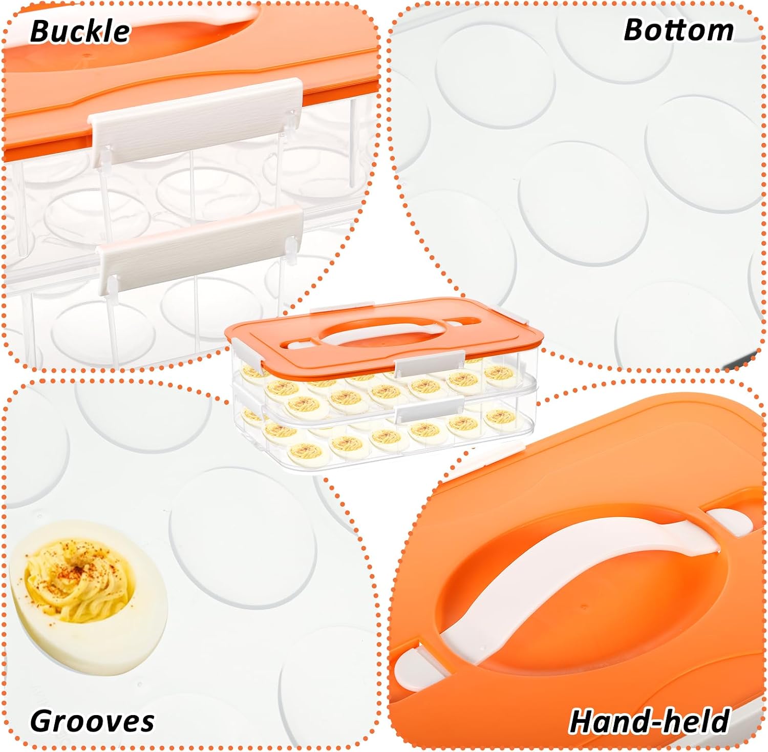 2-Layer Deviled Egg Containers with Lid, 36 Slots Plastic Detachable Egg Tray Carrier with Handle, Clear Eggs Storage Box Portable Eggs Holder for Easter Party Home Kitchen Refrigerator Supplies