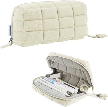 KOKUYO Padded Pencil Holder, Soft Stationery Pouch, Mococo Off-White | Flat Opening for Full Visibility. Padded Fluffy Material. Holds Approx. 12 Pens. Soft Cushiony Pen Bag for Work or Travel