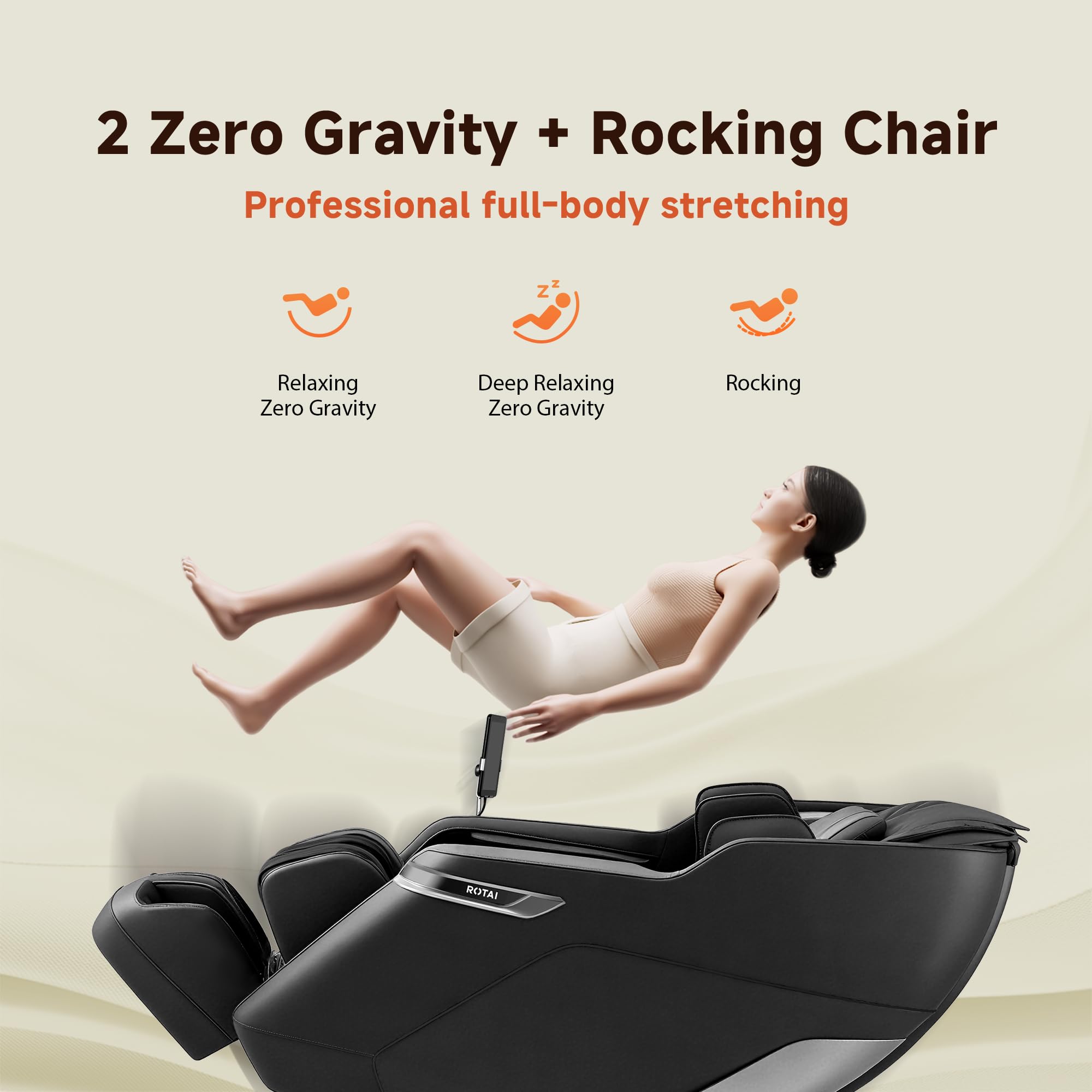 ROTAI 4D Massagesessel, SL-Track Ganzkörpermassage mit Bodyscan, Zero Gravity, Luftkissenmassage, Heizung, Bluetooth, Luxus Wellness Sessel für Zuhause–Schwarz