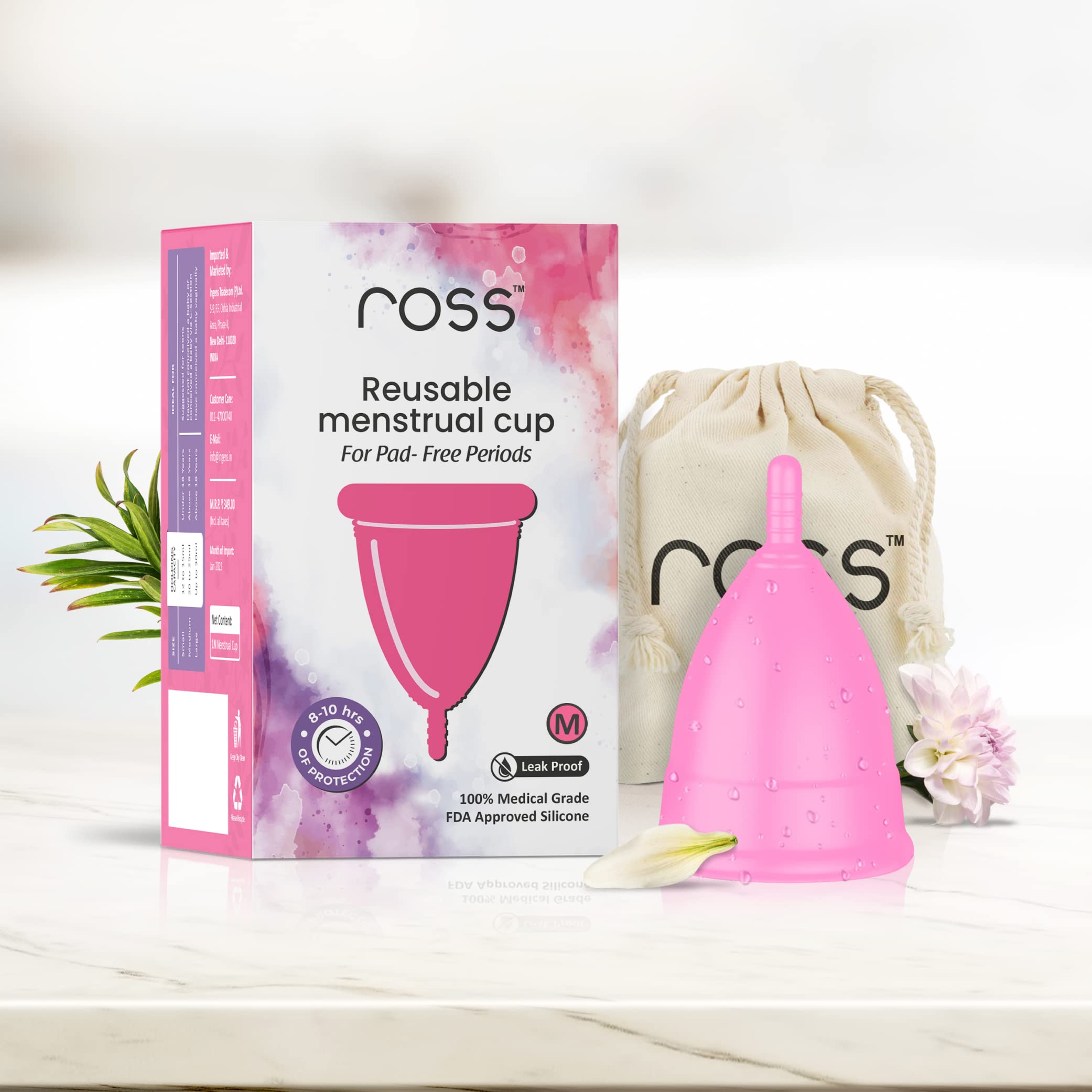 Ross Reusable Menstrual Cup for Women- Medium, Odour free and Rash Free, No Leakage, Protection for Up to 8-10 Hours, FDA Approved with Pouch 2