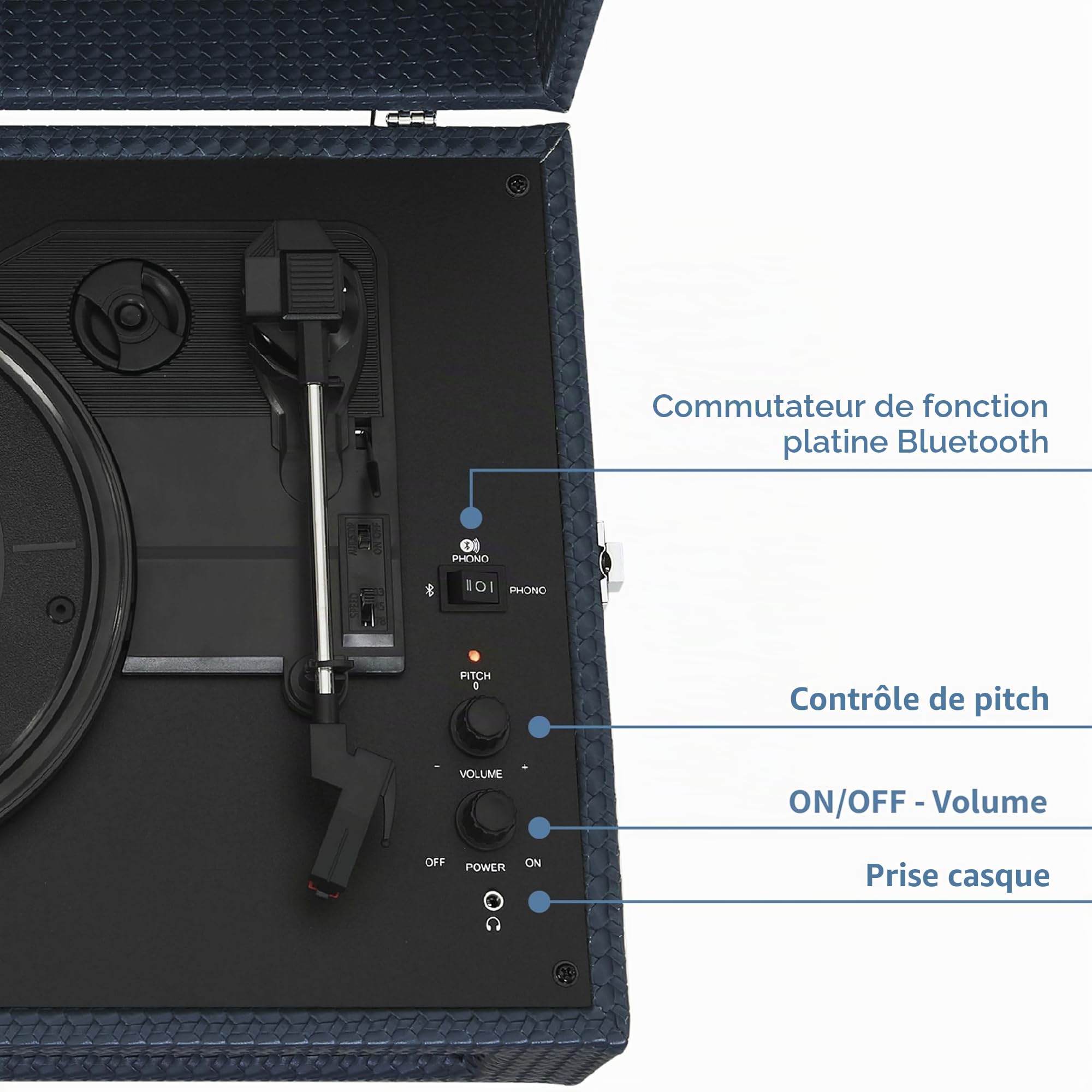 Crosley Voyager Tourne-Disque Portable Bluetooth, Lecteur de Disque Vinyle à 3 Vitesses, Platine Vinyle, Haut-parleurs Stéréo Intégrés, Récepteur Bluetooth, Entrée