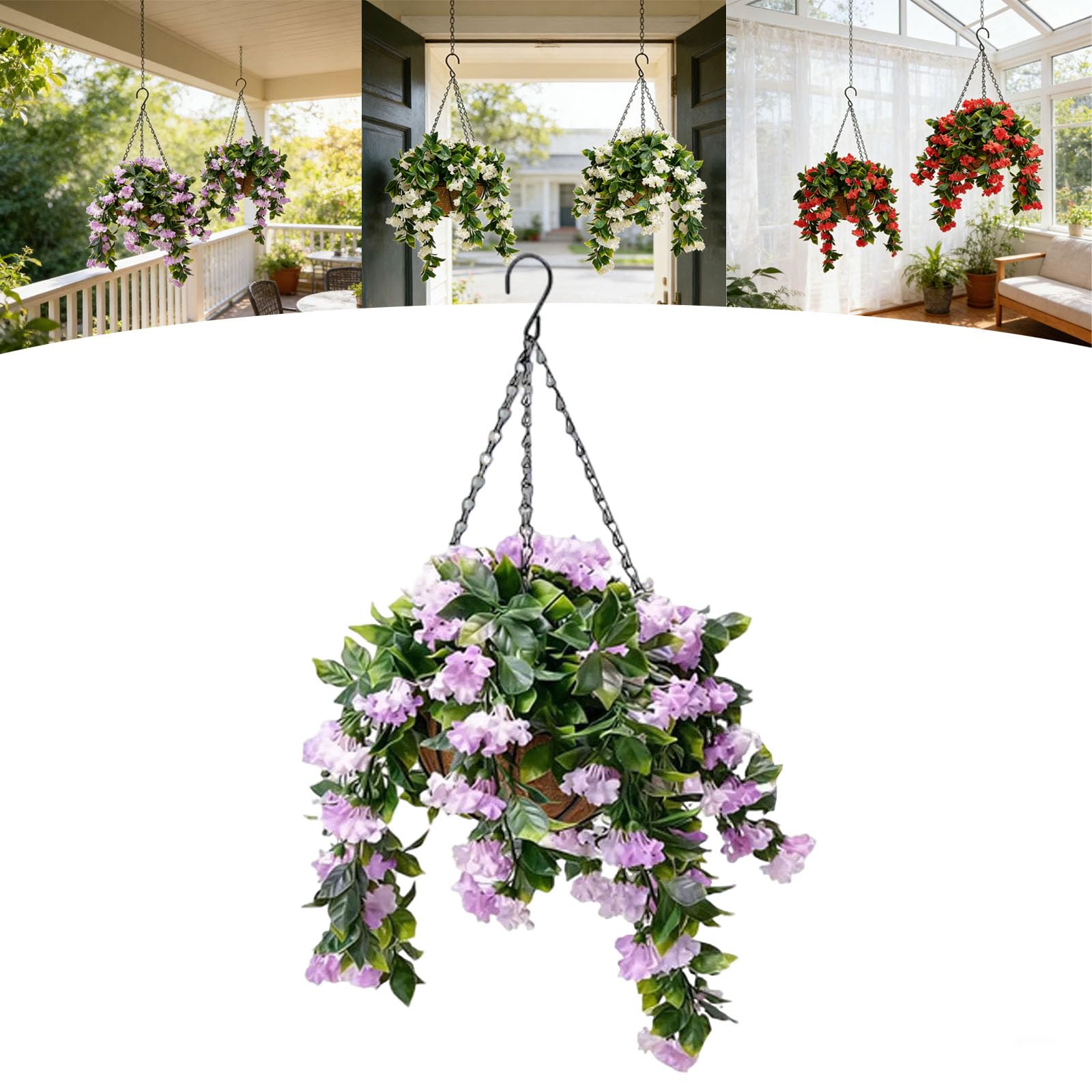 JORCEDI 15" Faux Crepe Myrtle Hanging Baskets, Artificial Hanging Baskets Outdoor, UV Resistant Realistic Artificial Hanging Plants for Patio,Porch & Home Decor (Purple,1pcs)