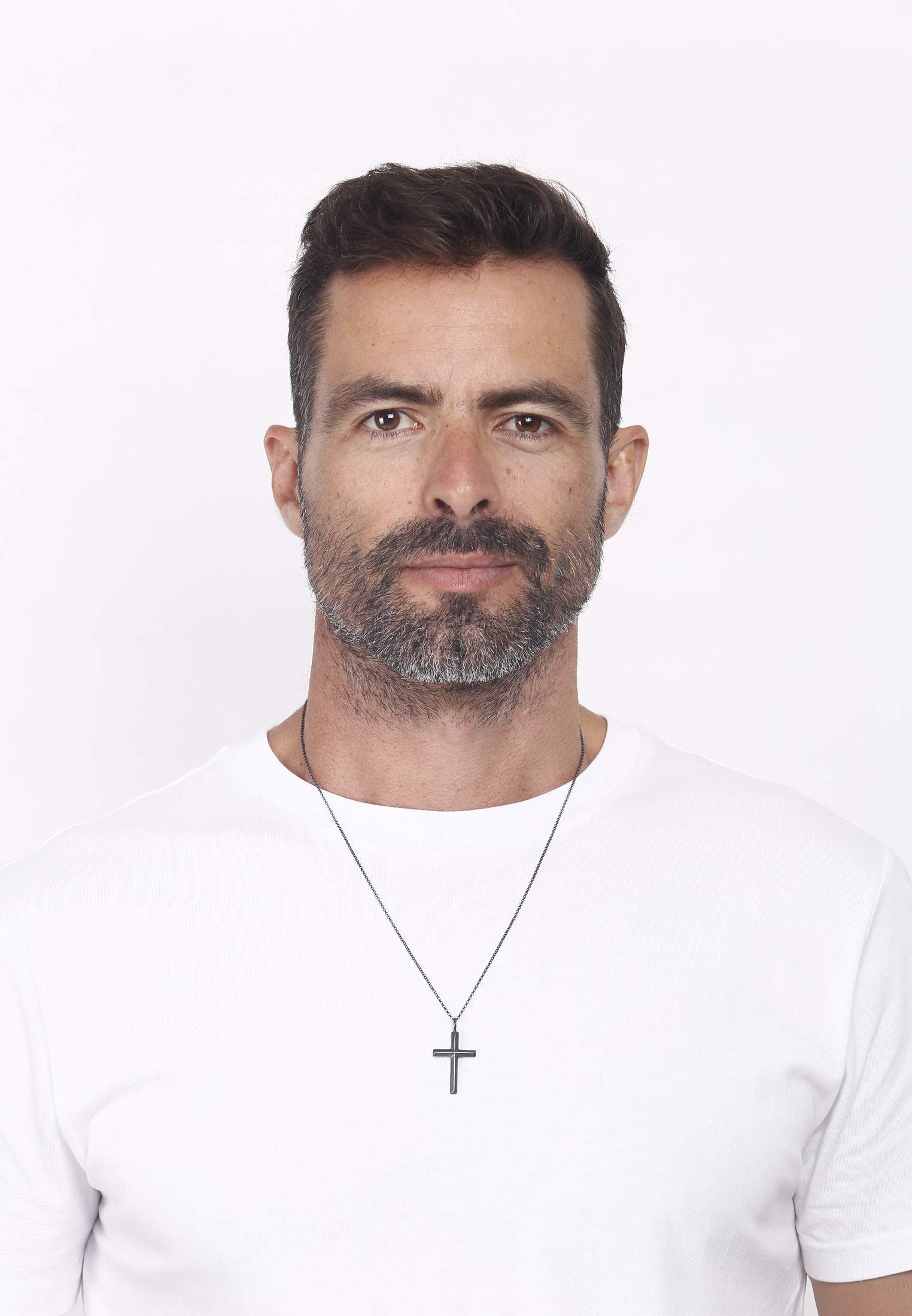 Kuzzoi Exklusive Herren Halskette oxidiert geschw�rzt mit Kreuz Anh�nger (30 mm) im Basic Style, Massive Kette f�r Mann und Freund mit religi�sem Kreuz aus 925 Sterling Silber, L�nge 60 cm (Black)