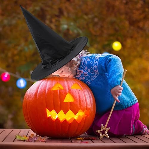 Miniatura 7 de ZeeDix 8 sombreros de bruja de Halloween, sombrero de bruja colgante negro con cuerda colgante de 98 pies, accesorios de disfraz de Halloween,