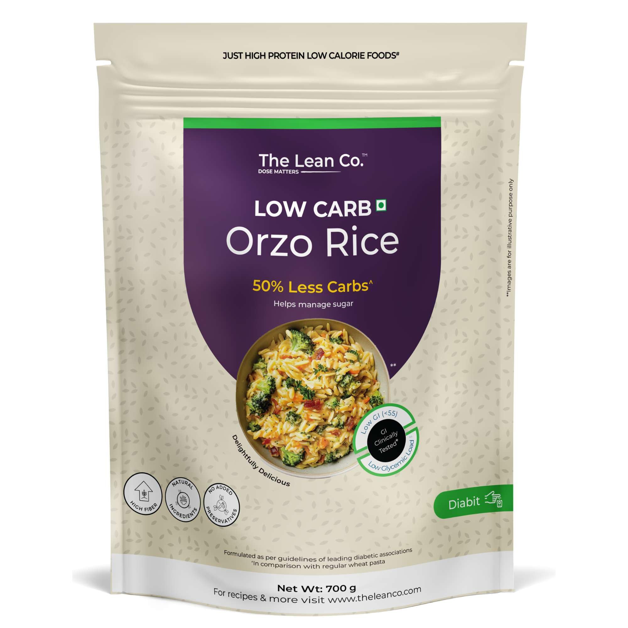 The Lean Co. Low Carb Orzo Rice 700 g | 48% Protein, 1% Fat | Low Carb | Vegan | No Preservatives | Protein Rich (24 gm per serving) | Rich in Micro Nutrients | No Artificial Flavour or Colours
