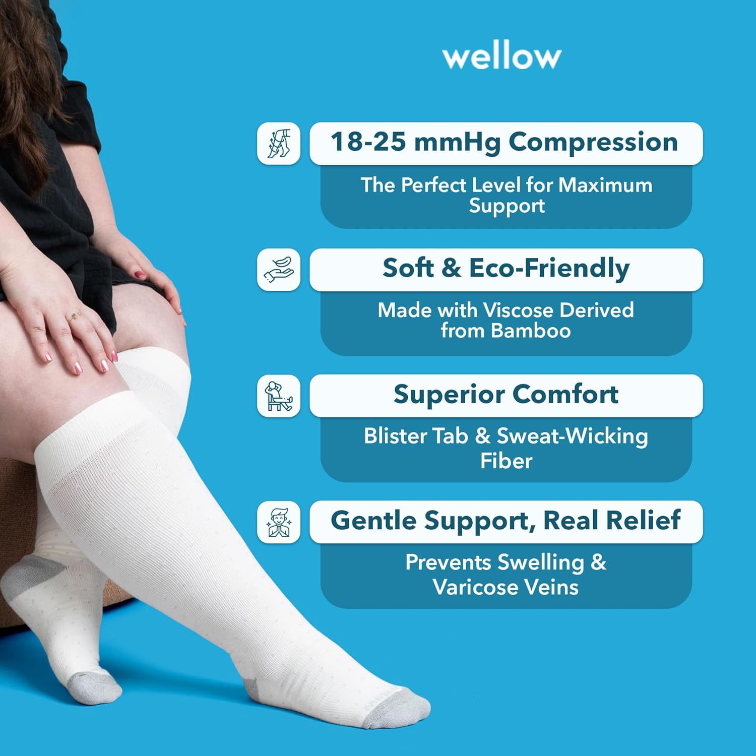 Wellow Premium Socks (Compression Socks - Regular) for Men & Women, Made with Viscose from Bamboo, Knee High, 18-25 mmHg - Image 4