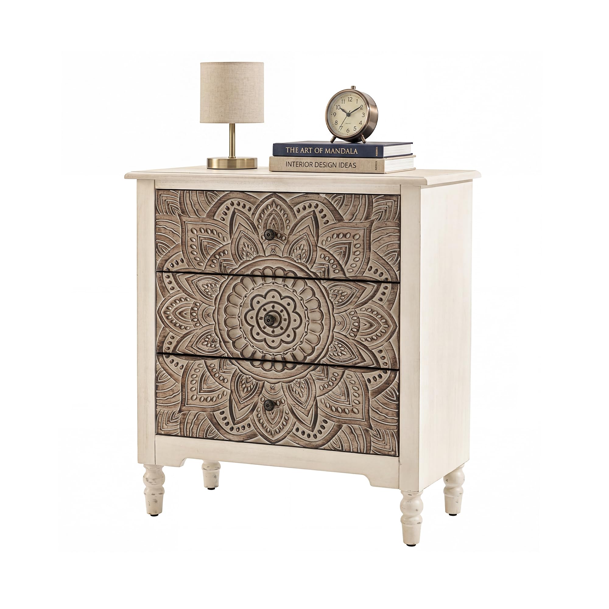 HOMPUS White 3 Drawer Dresser, Farmhouse Nightstand w 3 Drawers for Bedroom