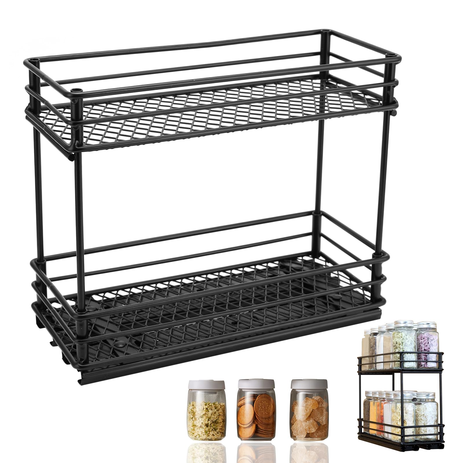 Estante de almacenamiento para debajo del fregadero, estante de almacenamiento de cocina, estante de especias extraíble, estante de almacenamiento de gabinete, adecuado para cocina, baño, sala