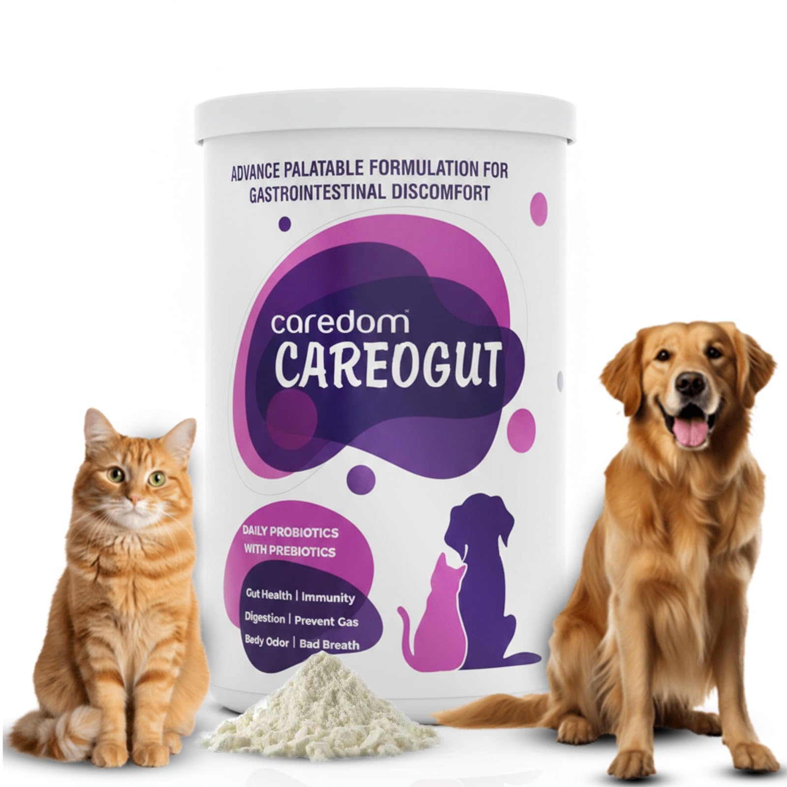 CAREOGUT Prebiotics & Probiotics for Gut Health | Blend with Digestive Enzymes | Prebiotic and Probiotic Supplement for Dogs & Cats | Immunity Booster | Gut Health Supplements | 100gram