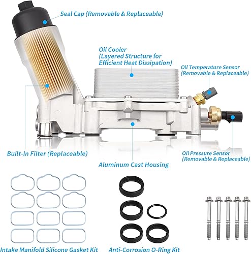 Miniatura 3 de 926-876 Carcasa de aluminio mejorada para filtro de aceite de motor 5184294AE 926-959 compatible con Journey Charger 3.6L Ram Chero-kee Challenger
