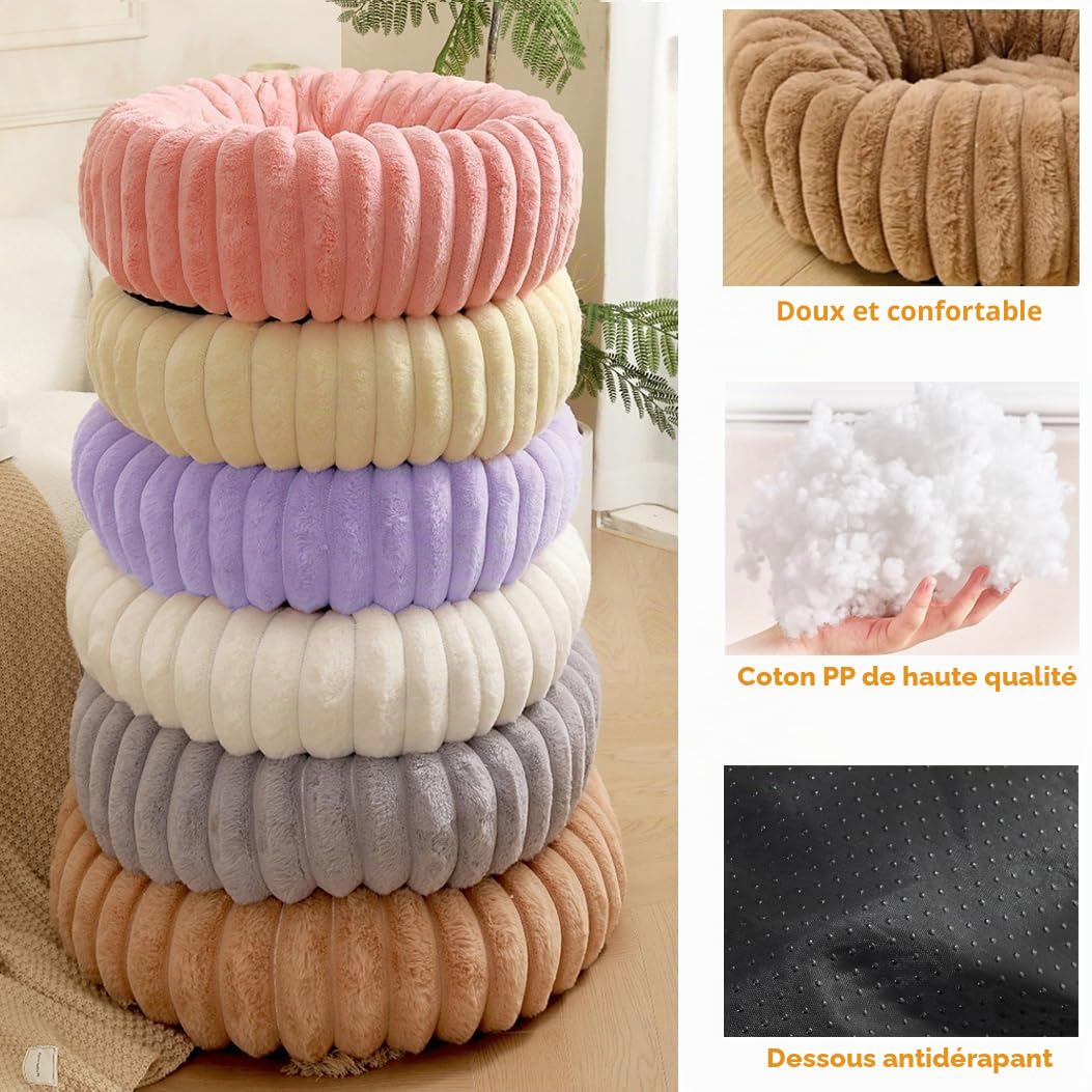 80cm/31.5in Panier Chien/Chat Donut,Lit Ronde en Forme de Beignet,Canapé | Lits pour Animaux Lavable,Coussin Chien Orthopedique,Base antidérapante,Tissu Peluche Doux,Kaki