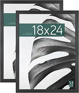 MCS Studio Gallery 18x24 Poster Frame Black Woodgrain, Vertical & Horizontal Wall Hanging Large Picture Frame for Photos, Posters & Art Prints (2-Pack)