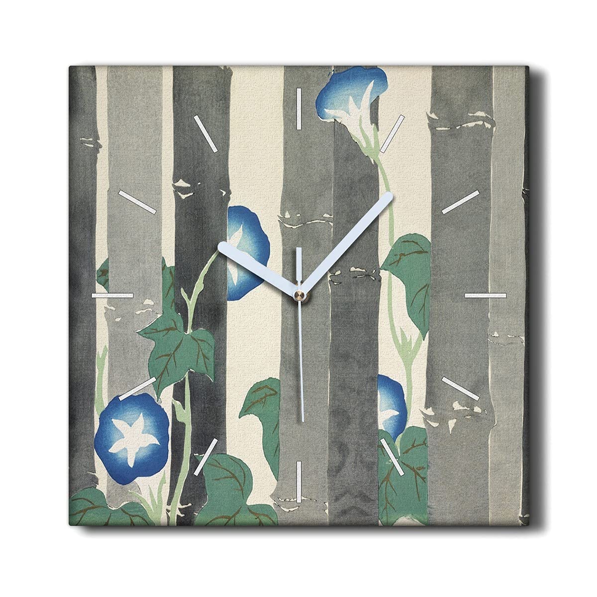 Coloray Uhr auf Leinwand 30x30cm Wohnzimmer Dekoration Segeltuch Ohne tickendes Geräusch Wand Uhr - Bambus Blumen