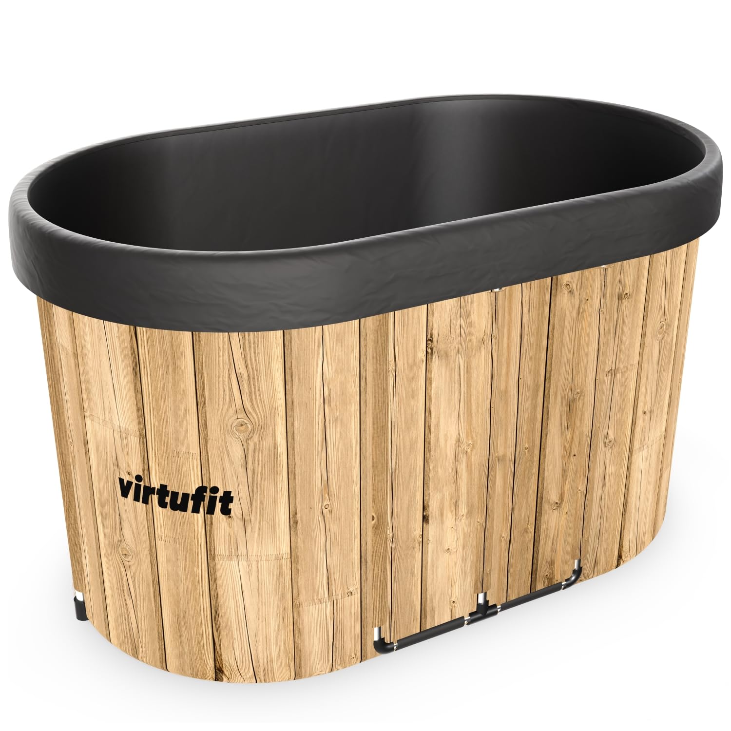 VirtuFit Eisbad Oval 500L Wood Look – Kaltwasserbecken Ice Bath für Regeneration & Muskelerholung – faltbar, 5-lagige Isolierung, inkl. Zubehör, Outdoor & Indoor