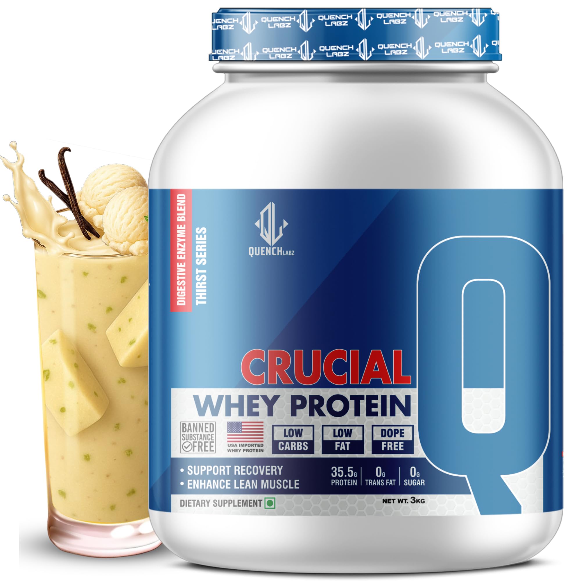 QUENCHLABZ CRUCIAL Whey Protein 1kg Mango | 35.5g Protein per Serving | Low Carb, Low Fat, No Sugar | Muscle Recovery & Growth | FSSAI Certified — Amazon image 20