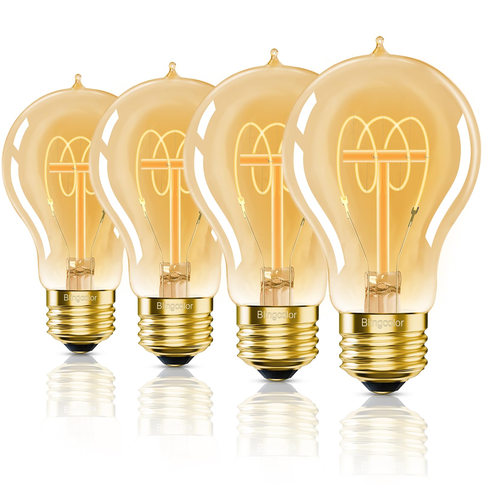 BLINGCOLOR Bombillas LED Edison A19 vintage equivalentes a 40 W, paquete de 4 bombillas LED E26 regulables de 40 W, ámbar cálido 2200 K, bombillas decorativas para granja, industrial, lámparas