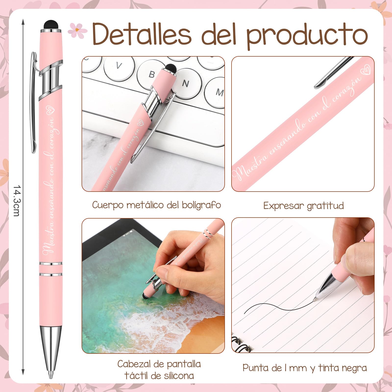 BBTO Set Regalo para Maestra Fin de Curso Gracias Mujer Neceser para Profesora Infantil Cuaderno Espiral con Bolígrafo Estético Regalo de Despedida para Profe Guardería Graduación Primaria