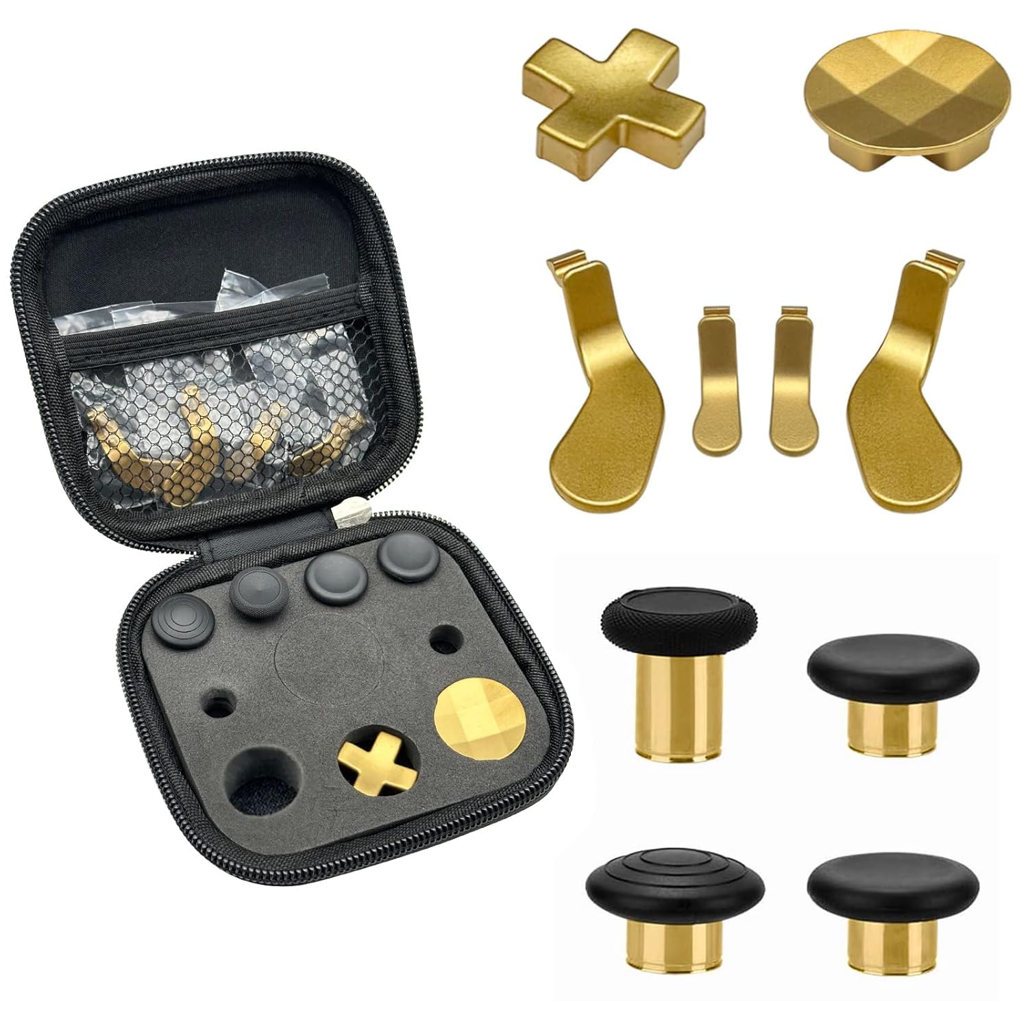 EASEGMER Easegmmer Thumbsticks for Xbox One Elite Series 2-10 in 1 Plating Accessories Kits Parts Including 4 Swap Joysticks, 4 Paddles, 2 D-Pads for Elite Series 2 Core Controller (Gold)