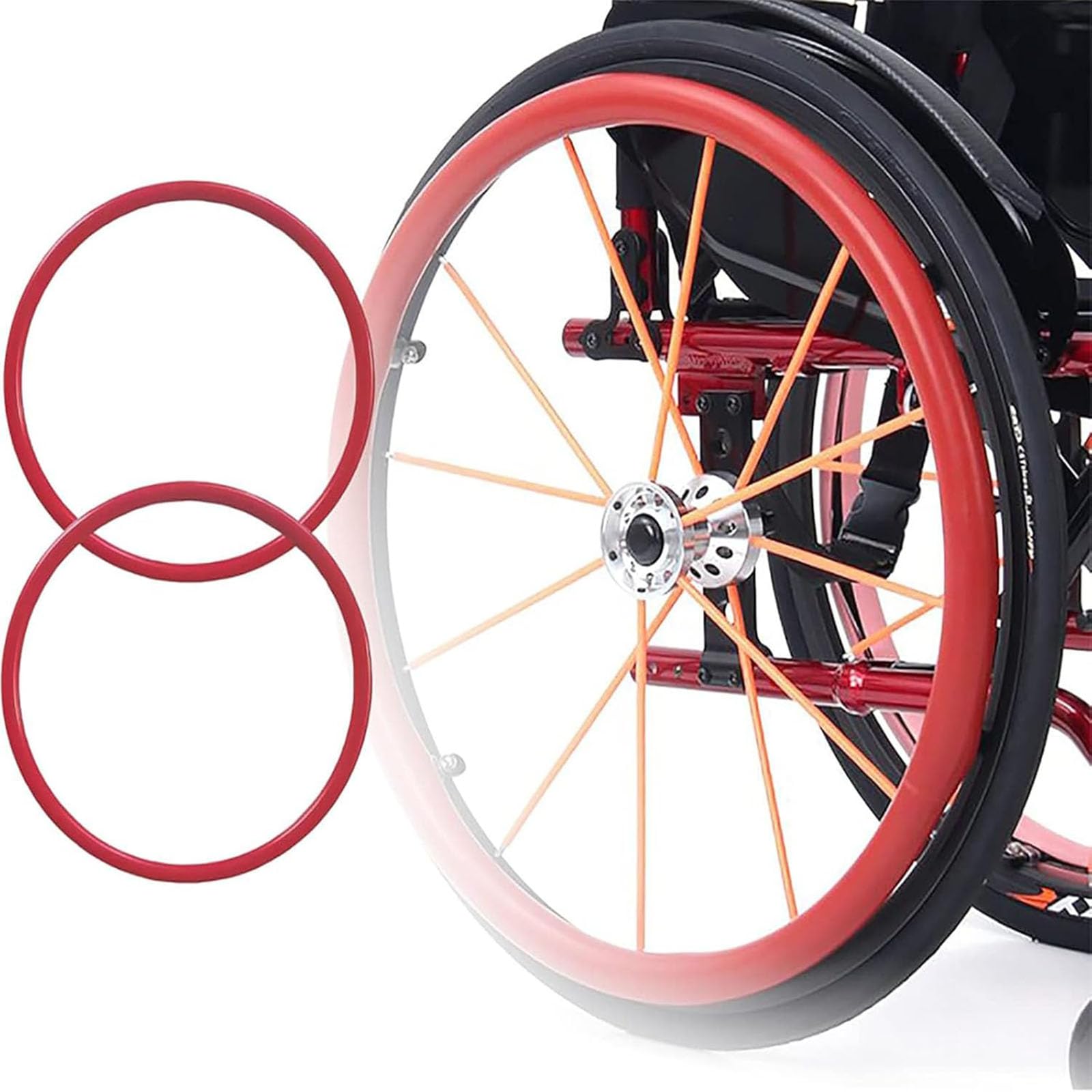 Fundas para Llantas De Silla De Ruedas, Resistentes Al Desgaste,20/22/24 Pulgadas,Fundas De Goma Antideslizantes para Un Mejor Agarre Y Tracción,Rojo,20in