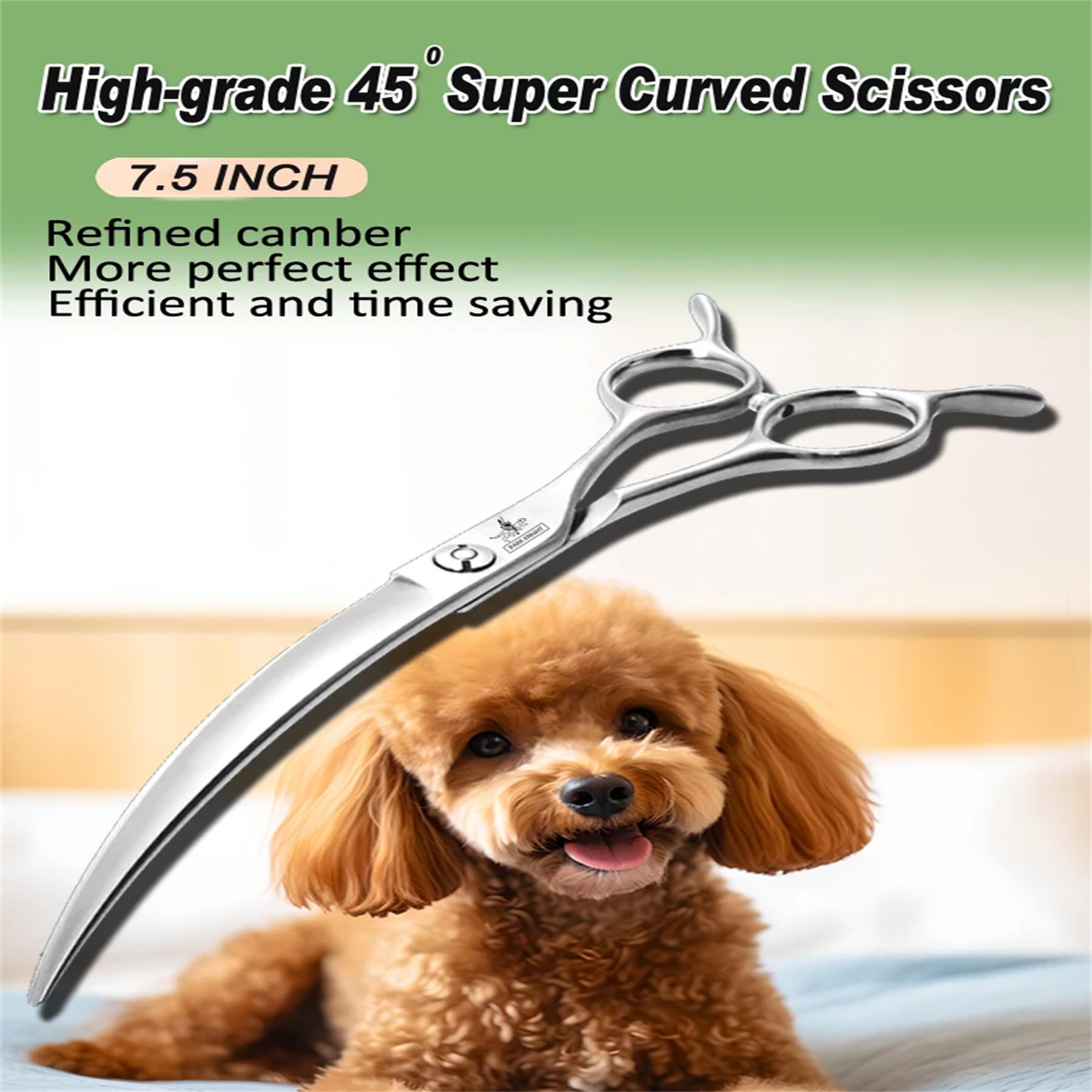 Ciseaux de toilettage incurvés de 7,5 pouces pour chien avec poignée ergonomique, ciseaux de toilettage en acier inoxydable 440C pour chien et chat, ciseaux professionnels avec vis réglable