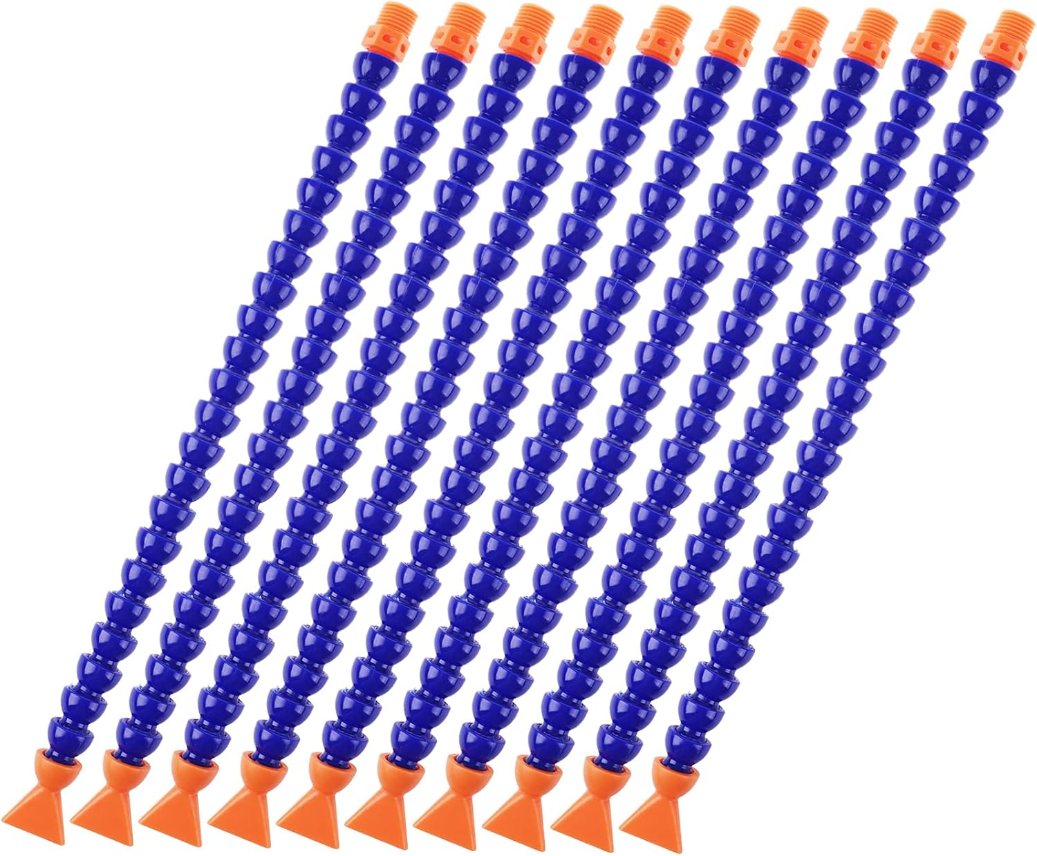 Pack of 10 Flat Nozzle 1/4PT Flexible Oil Coolant Pipe Hose Blue Orange ，for Lathe, Milling,Water Cooling