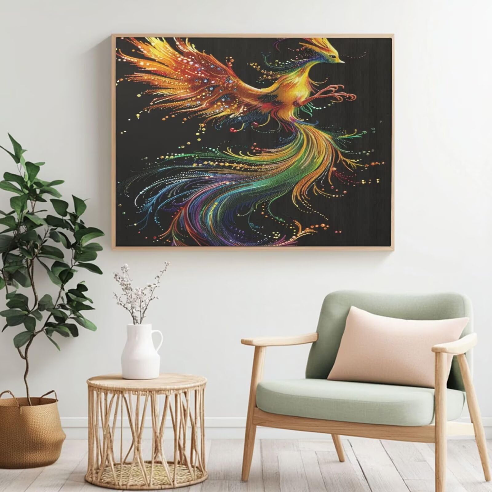 Kit per pittura con numeri per adulti, motivo: uccello, fenice per principianti, pittura acrilica con 6 pennelli, pittura ad olio per decorazione da parete (100 x 75 cm, senza cornice) MK27