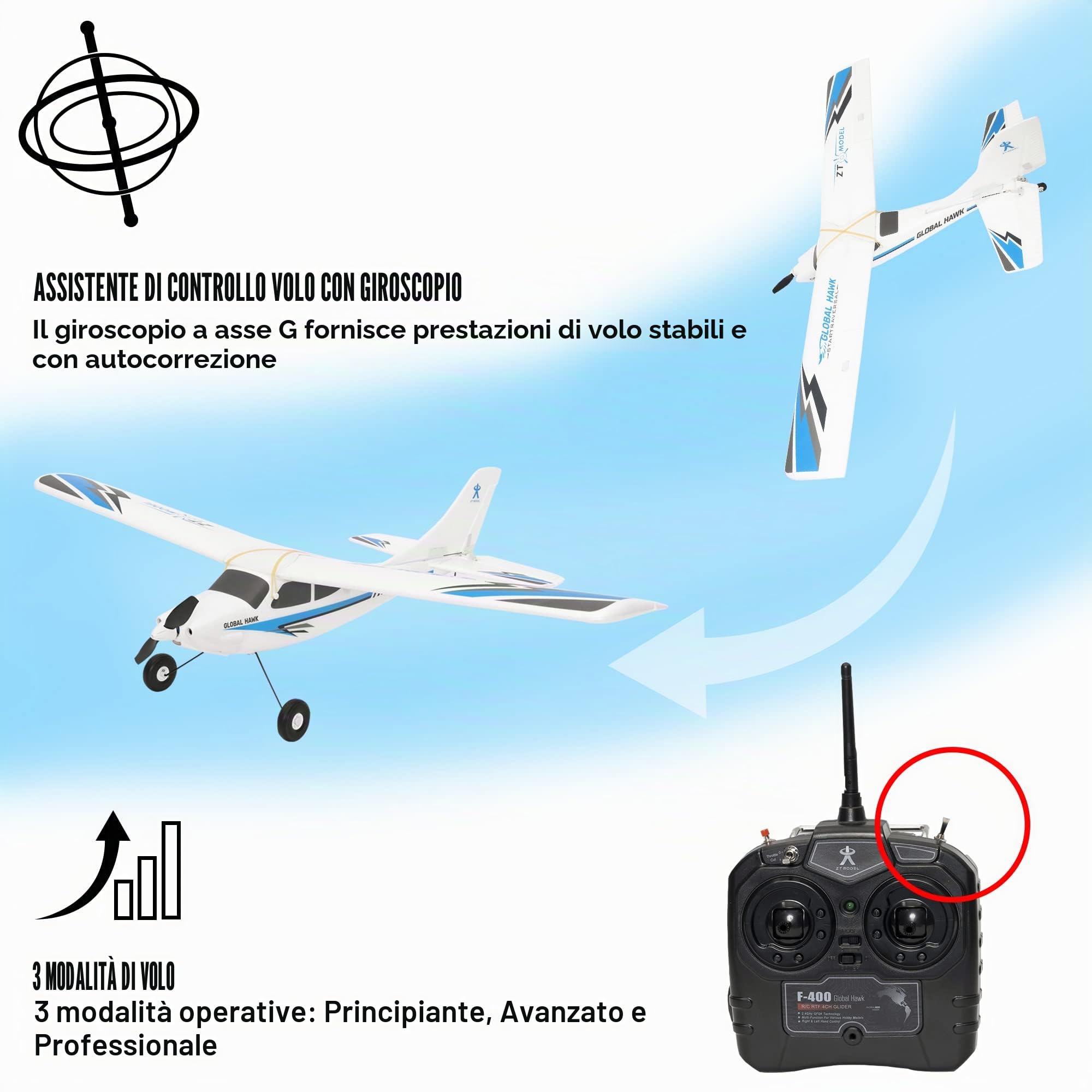 Global Hawk 2,4 GHz RC idrovolante Aereo azionamento telecomandato (rosso)-RTF