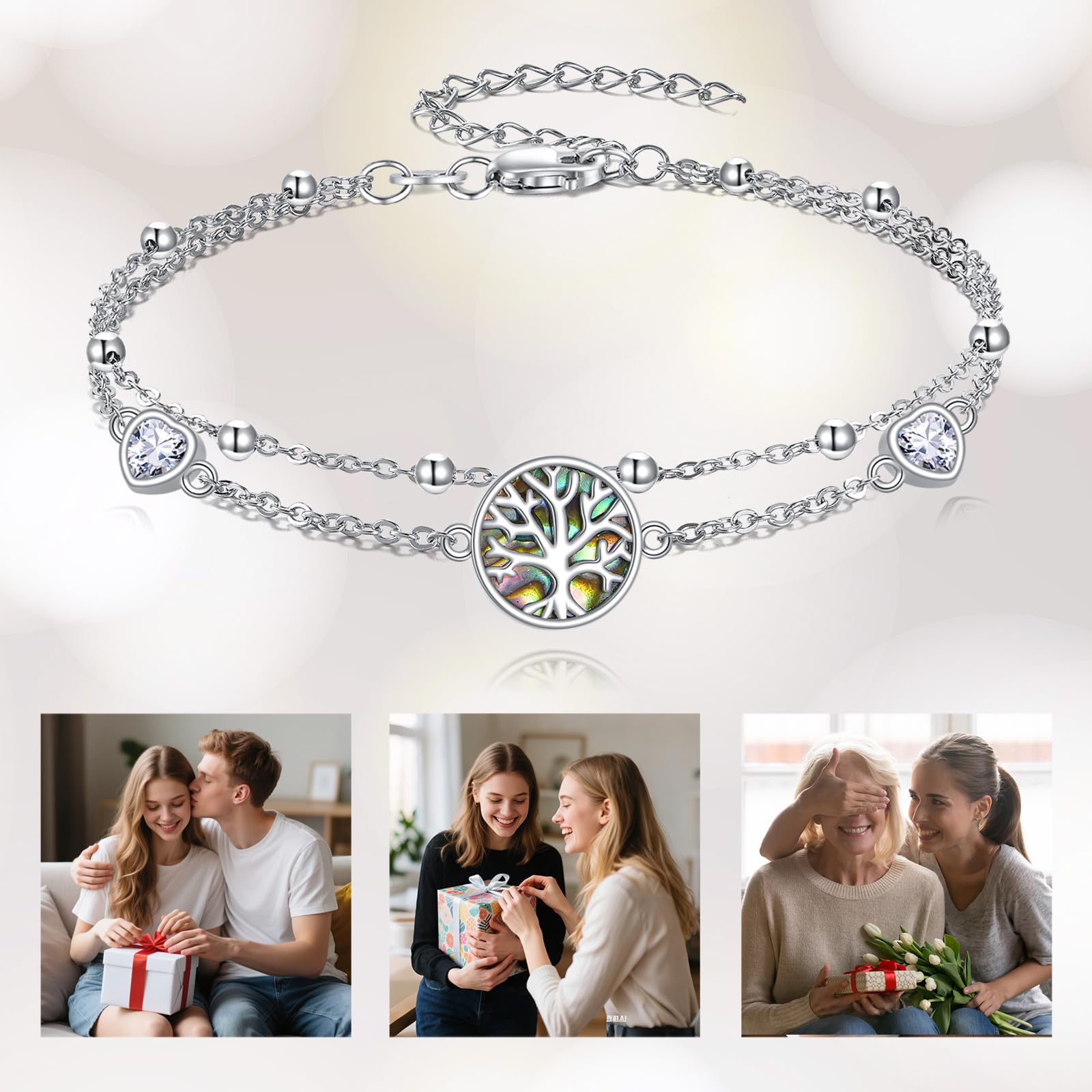 LONAGO 925 Sterling Silber Mehrlagiges Fußkettchen für Damen Verstellbares Mehrlagiges Strand Fußkettchen Armband