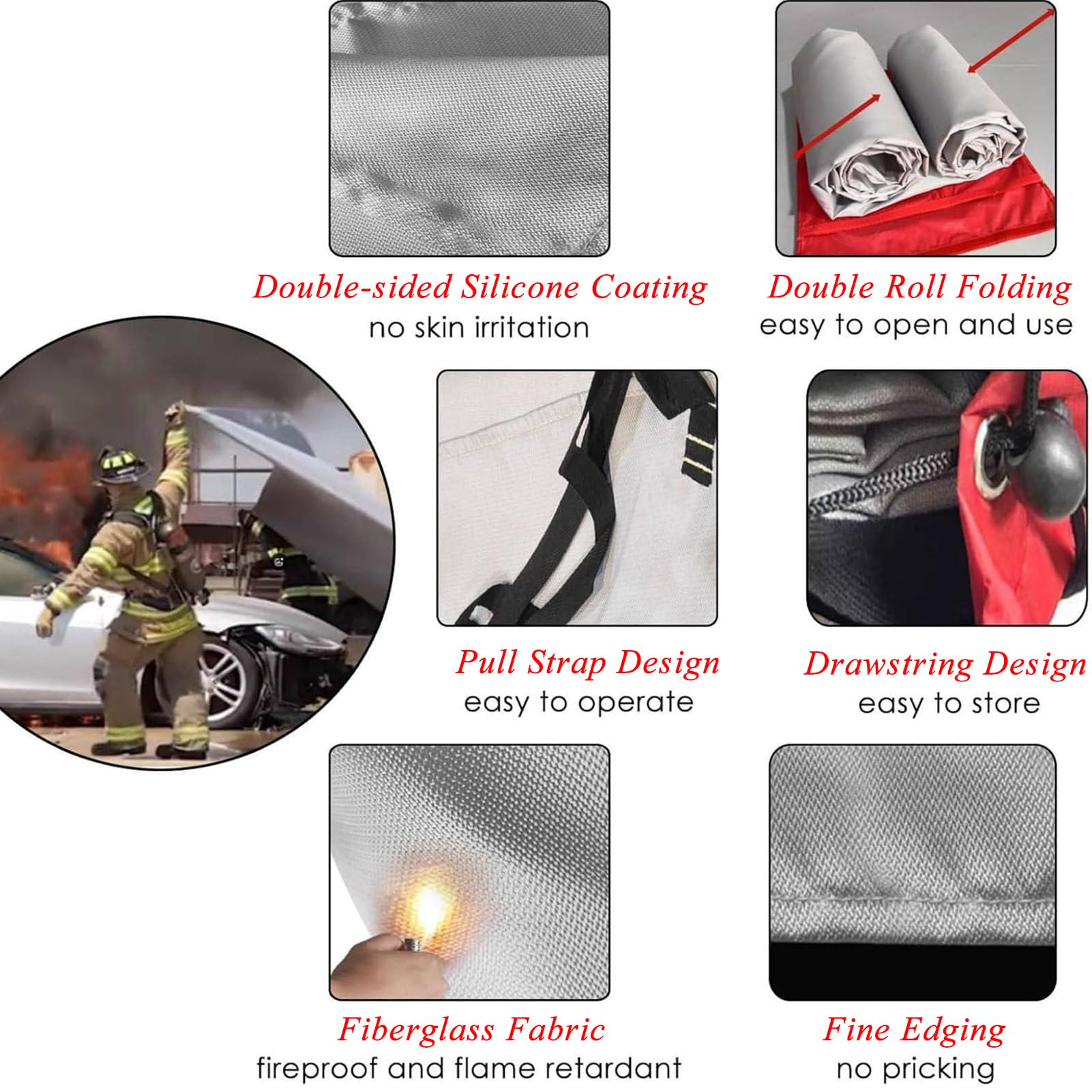 Manta Ignífuga para Vehículos Eléctricos, Manta Ignífuga De Emergencia para Coches Y Vehículos Eléctricos, Revestimiento De Silicona De Doble Cara, Fácil de Usar, para Camiones Y Remolques