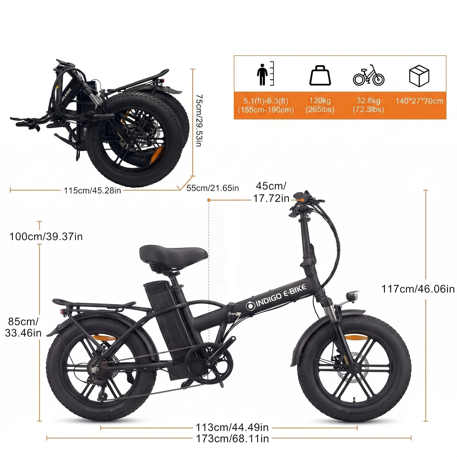 BBSHD Faltbares Elektrofahrrad 20Ah Akku, 20 * 4.0 Fat Tire E-Bike | 250WMotor,70-170km, 25km/h, Shimano7-Gang, LCDDisplay, Hydraulische Scheibenbremse, Elektrisches Klapprad für Stadt & Gelände