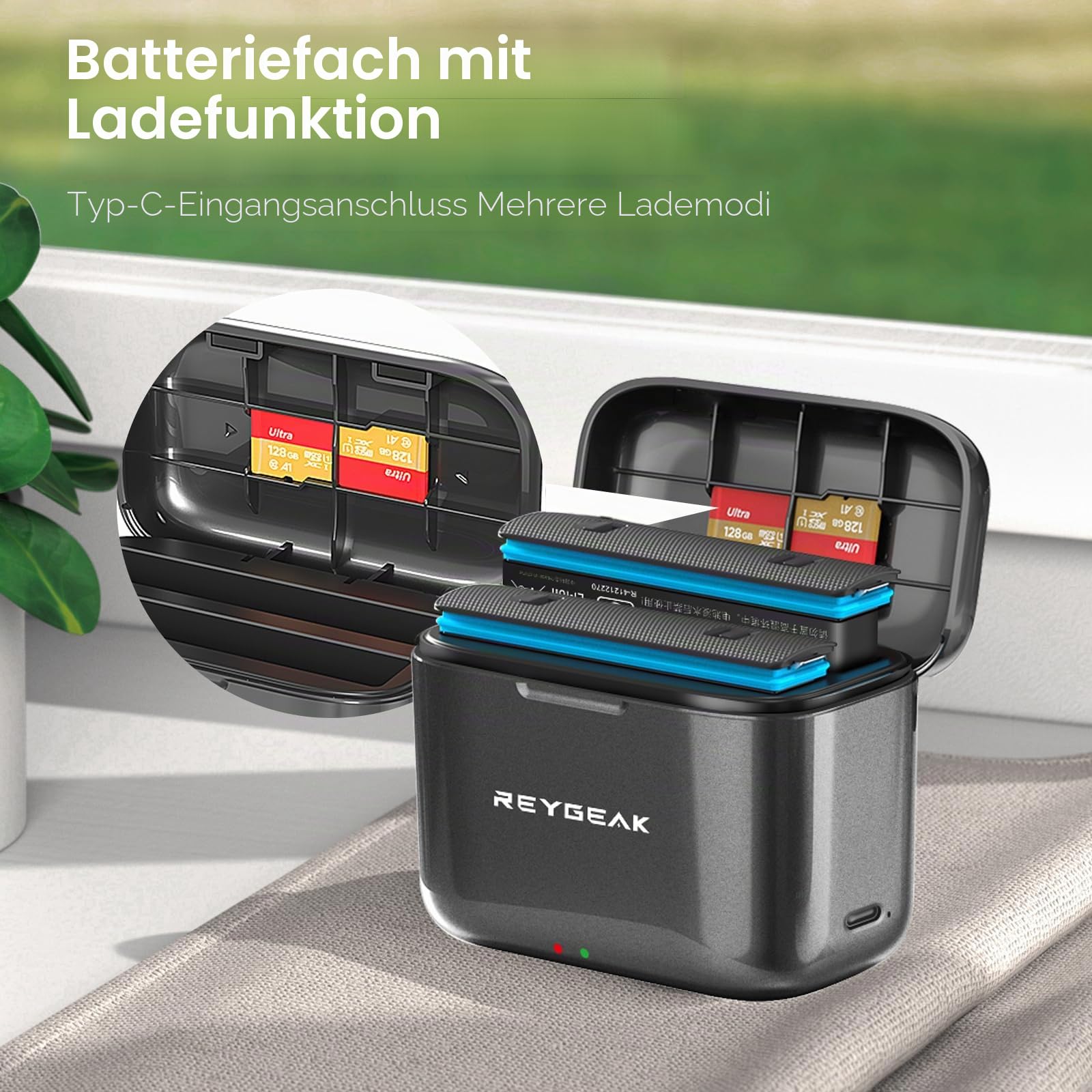 REYGEAK Akku und Ladegerät für Insta360 X4, 2 Stück tragbare Batterien mit 2 Anschlüssen, Akku-Ladung, 2500 mAh wiederaufladbare Batterien nur für Insta360 x4