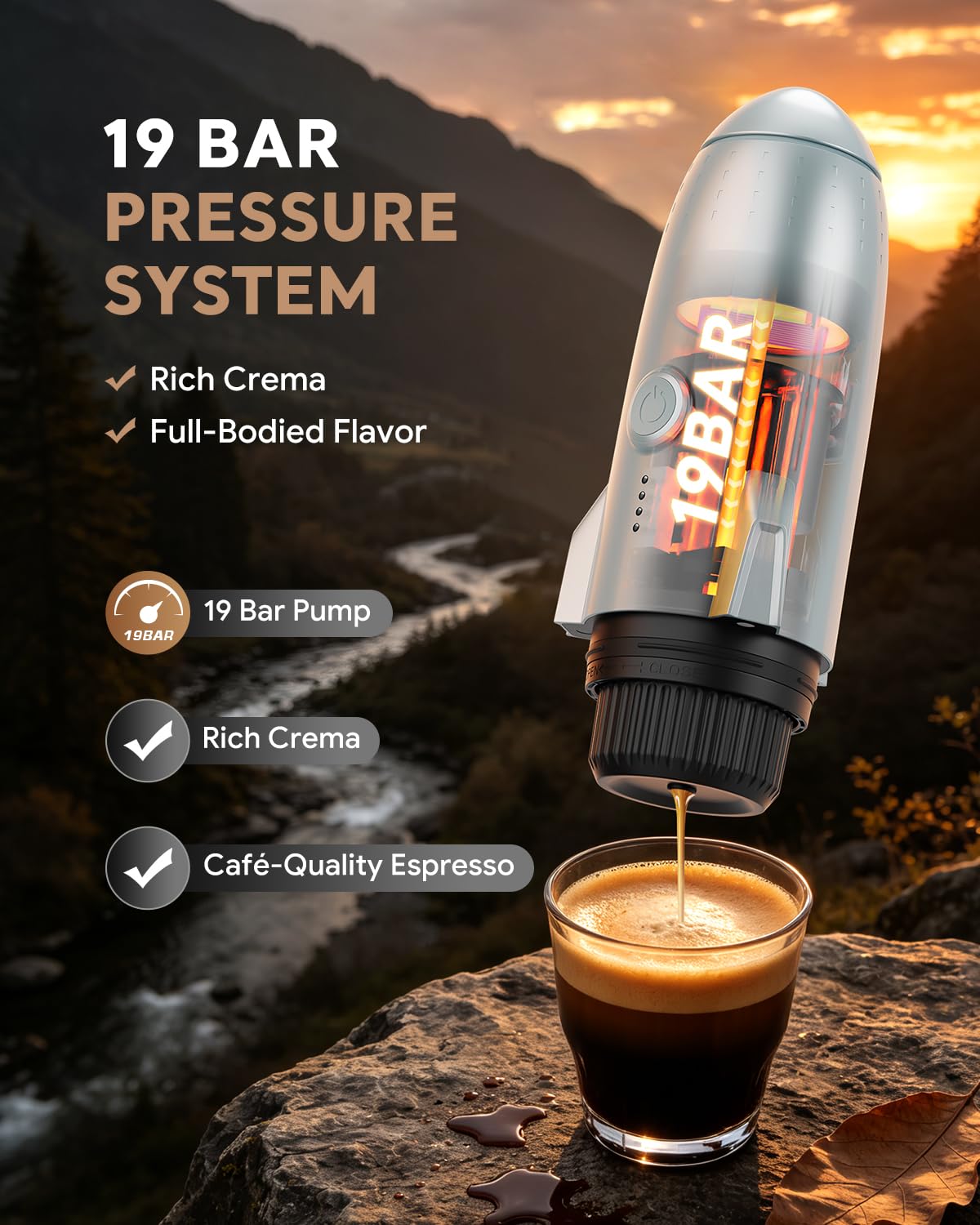 Cafetera eléctrica portátil de café espresso de viaje para camping, autocalentamiento 3 en 1 para café molido y cápsulas DG NS para viajes, camping y senderismo (gris espacial)