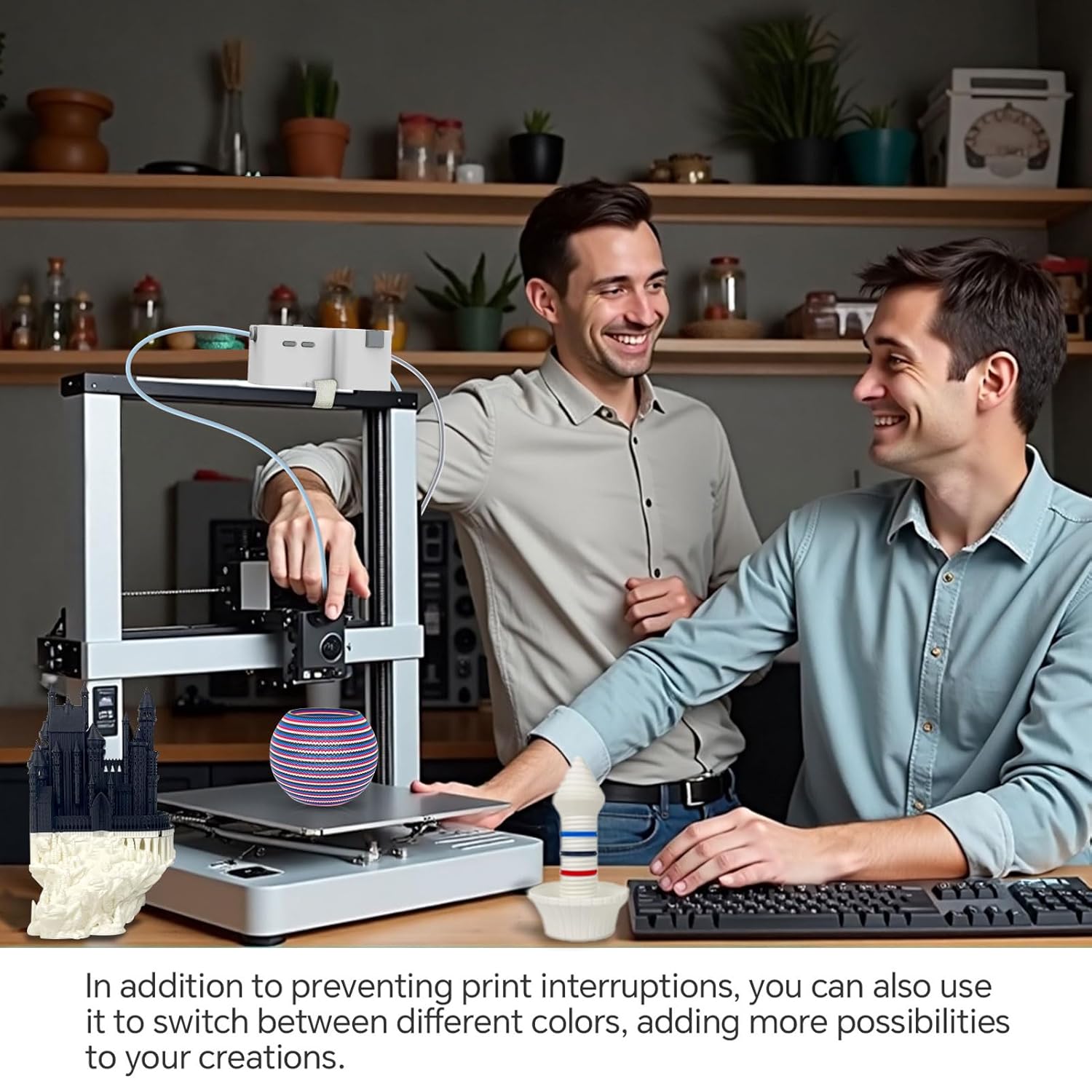 WALFRONT Filament Buffer for 3D Printer Dual Input Single Output Automatic Feeding System with Auto Switch for K1 K2