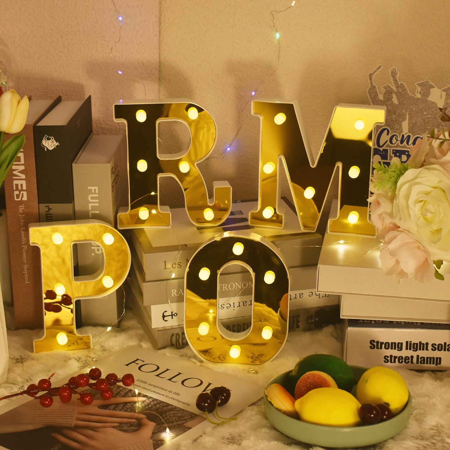 MGahyi 4 Pcs LED Letter Lights Prom 2024 Light Letter Numbers 3D Large Letters for Graduation Party Decorations, 2024 Graduation Marquee Decorations Party Supplies(PROM)