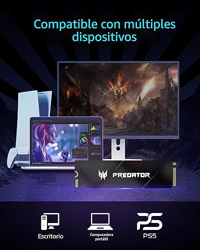 Miniatura 5 de Predator M.2 SSD 2TB GM7000 con caché DRAM NVMe 1.4 2280 PCIe Gen4×4 Ultra alta velocidad (lectura máxima 7400MBs, escritura máxima 6700MBs) SSD