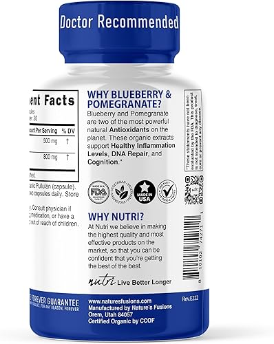 Miniatura 3 de Nutri Suplemento orgánico de granada de arándanos 1300 mg - Con 800 mg de extracto de arándano 101 y 500 mg de extracto de granada 101 - Suplemento