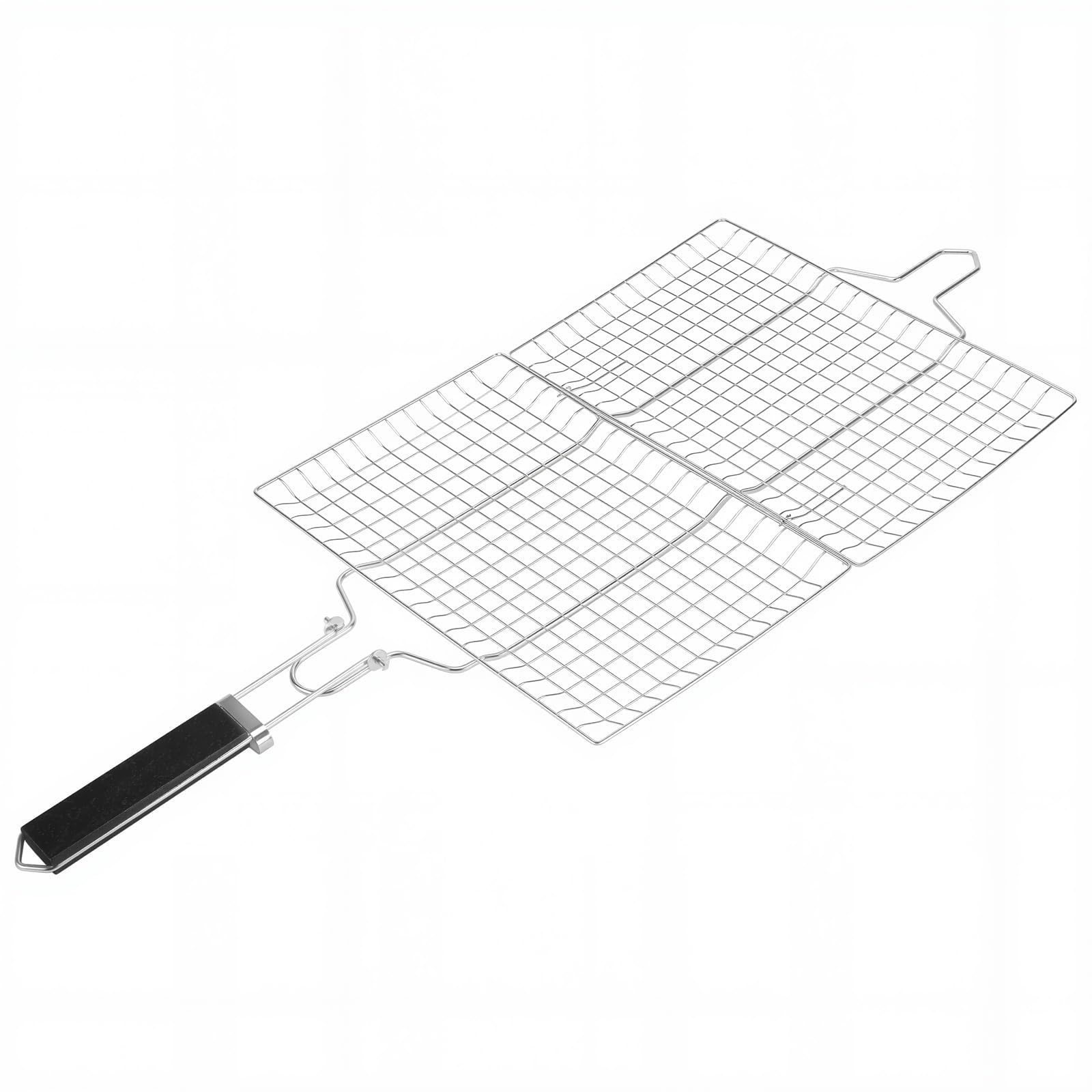 Lot de 2 paniers à barbecue pliables en acier inoxydable avec poignée amovible - 33,5 x 22 cm - Pour poissons, légumes