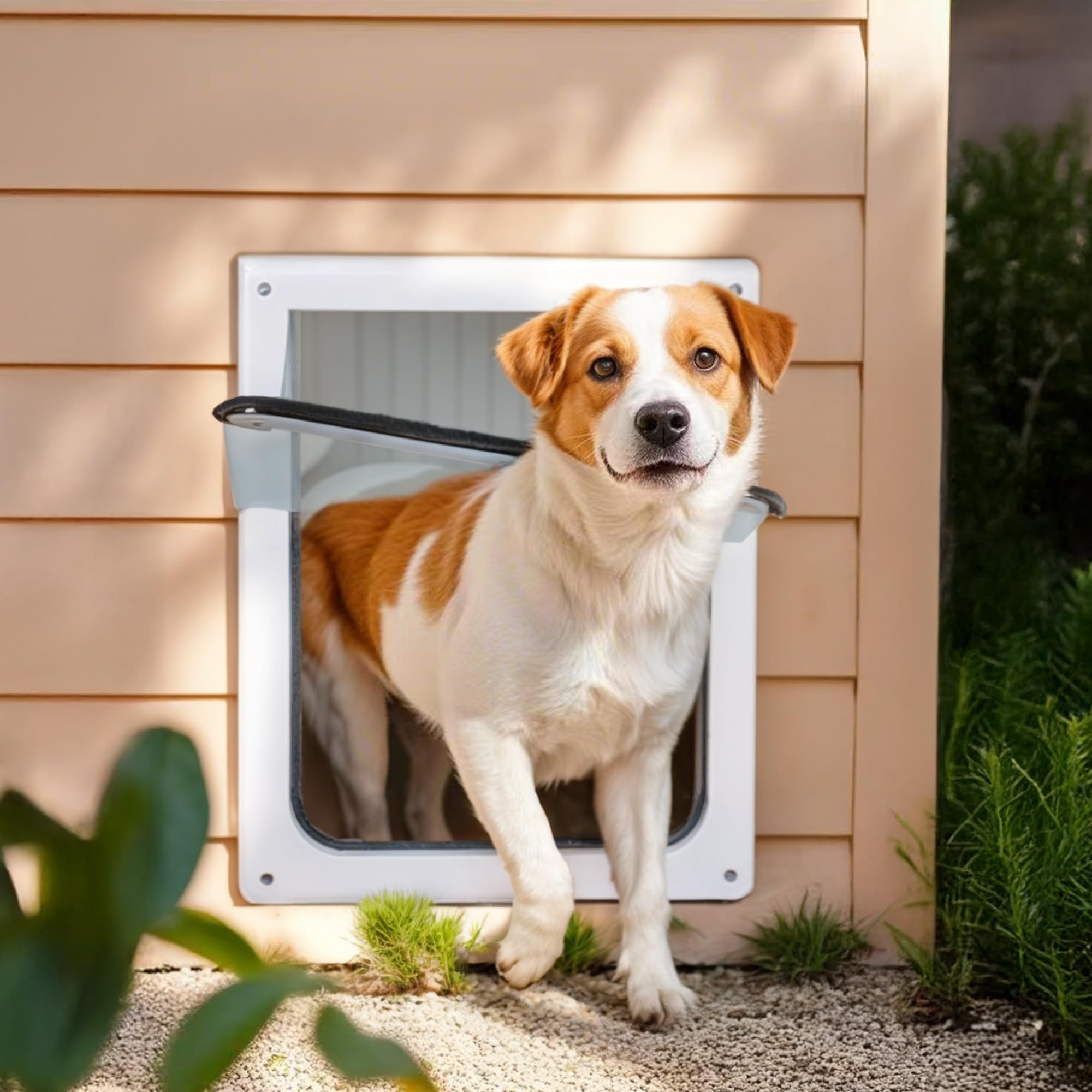 PAWISE Trappe pour Chien à 2 Voies, Rabat Verrouillable avec Rabat Transparent Flexible Conception Solide & Installation Facile (30x36CM)