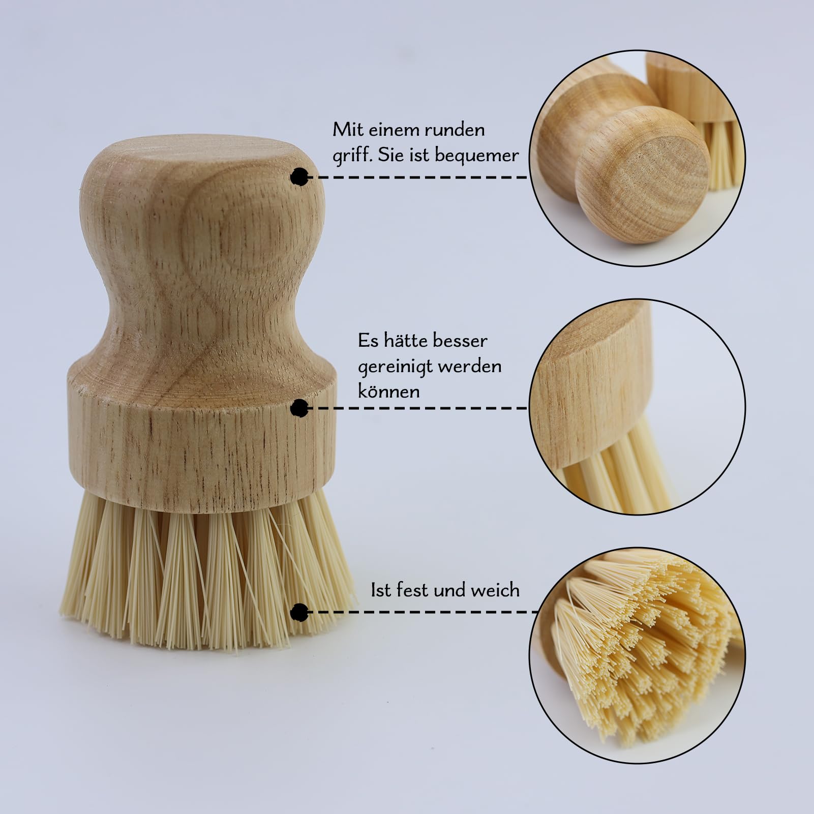 2 Piezas Madera Cepillo para Verduras, Cepillo de Cocina de Madera con bambú,Cepillo Fregar Platos para champiñones,Lavar los Platos