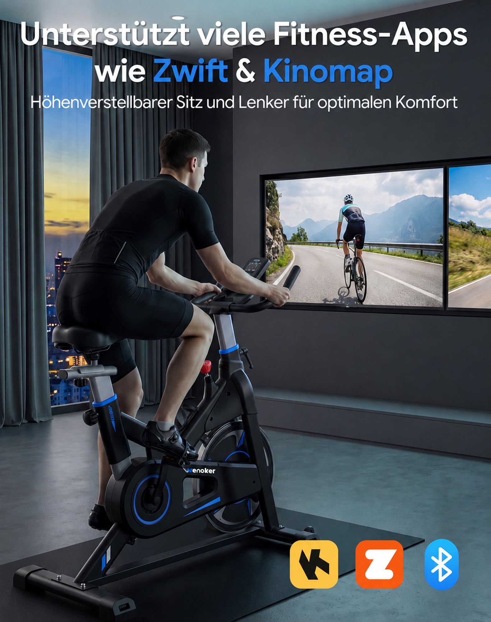 WENOKER Cyclette da cyclette, resistenza magnetica, per casa, indoor bike silenziosa, volano pesante e monitor LCD migliorato, blu scuro