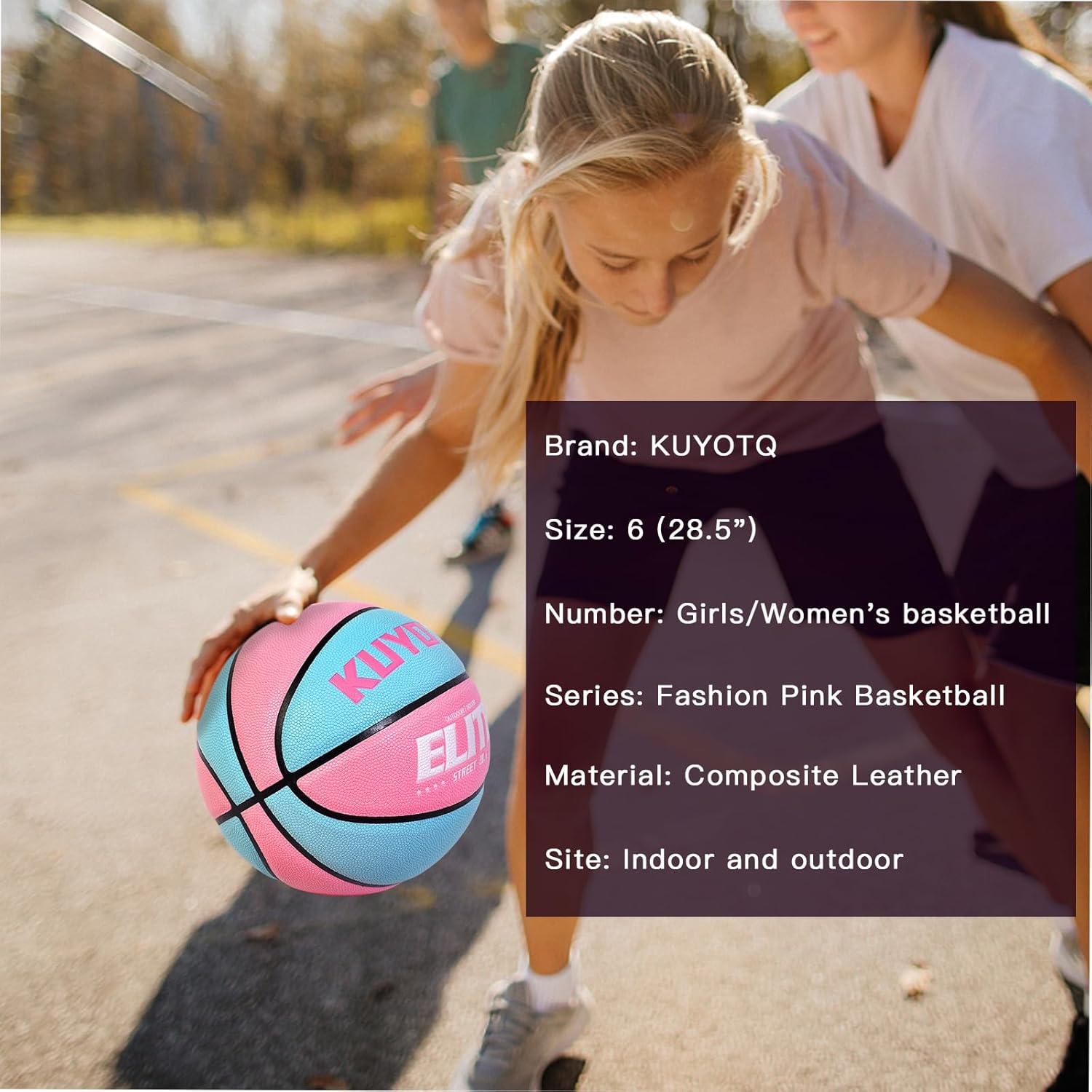 KUYOTQ Girls Womens Size 6 (28.5") Elite Basketball with Pump Premium Composite Leather Basketball in&Outdoor Game Gym Training Competition Sports Basketballs Gifts for Girls/Womens