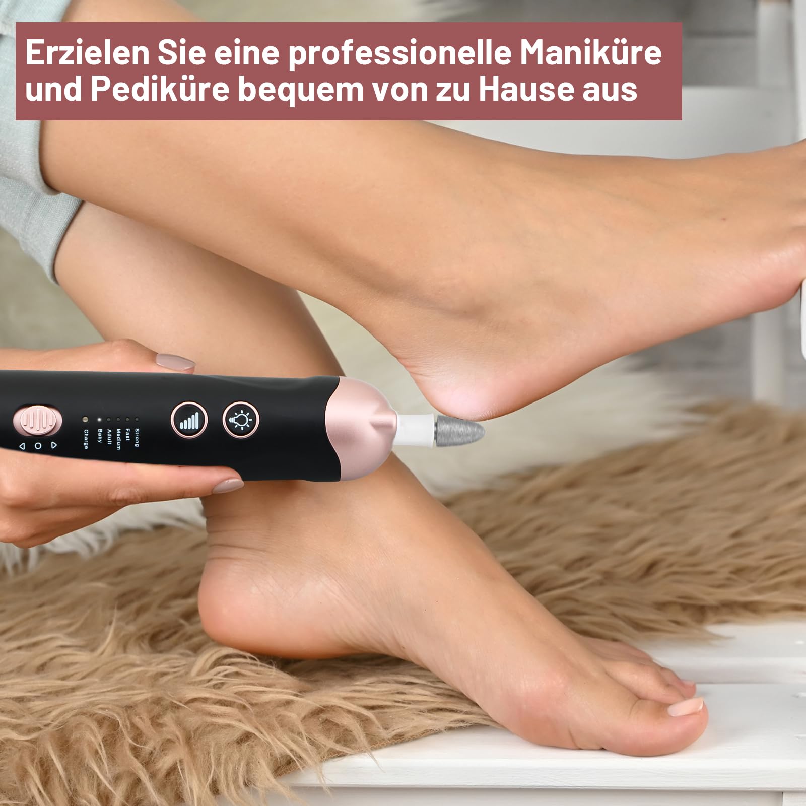 AOMEES - Juego de fresas de uñas eléctricas para manicura y pedicura, con 9 cabezales para el cuidado de las uñas, con 5 velocidades, luz LED, bolsa de almacenamiento