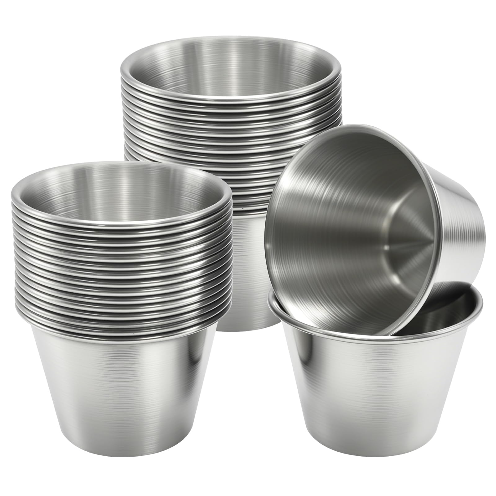 Hoypeyfiy 30Pcs 2.5 oz Space-Saving Stainless Steel Portion Cups, Stackable Design Saves Storage, for Small Kitchens & Food Prep (30)