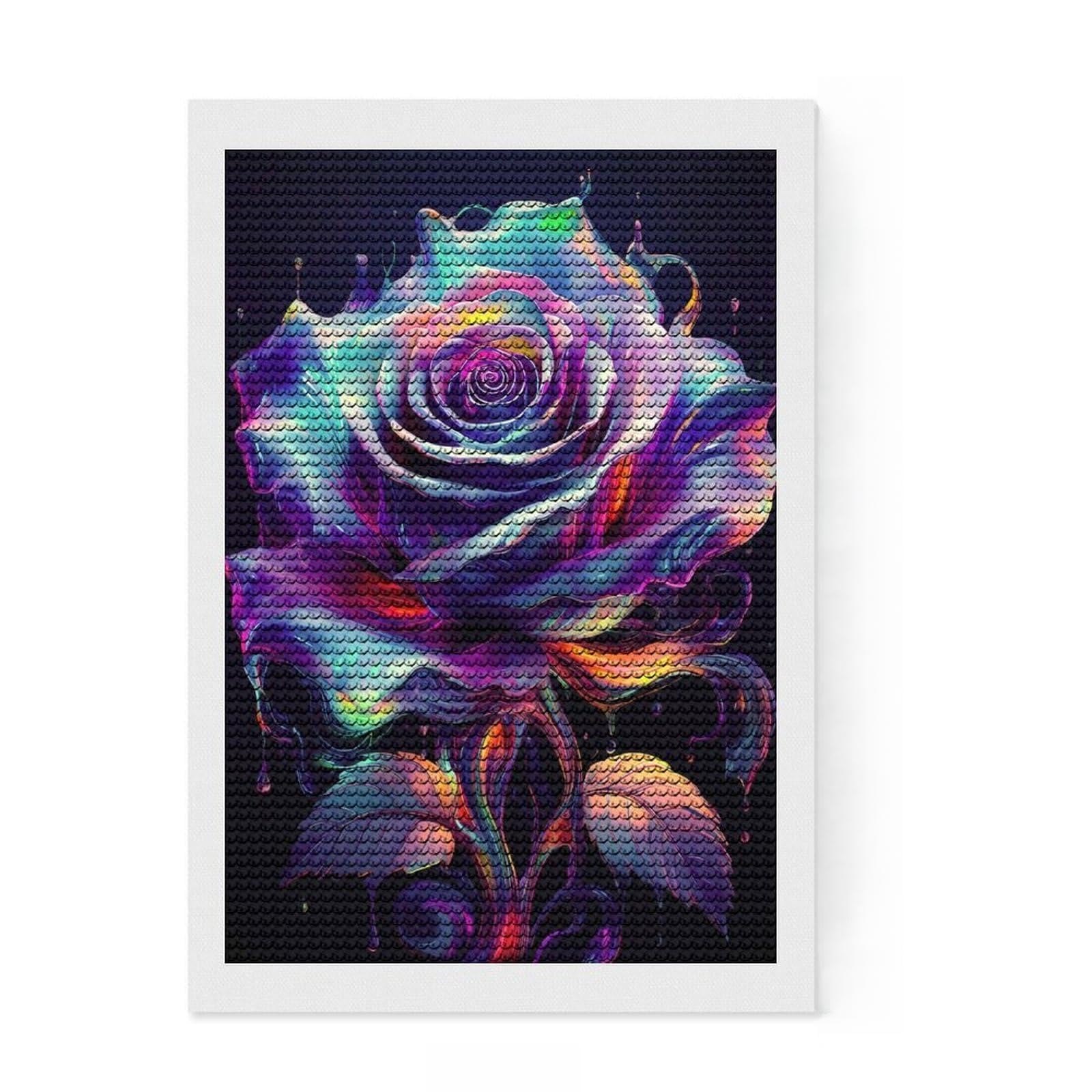 Junmoney Liquid Rose Flower Diamond Painting Kit 8"x12", Stress Relief Craft, Neat Printed Canvas, Boho Decor, Festive Craft Gift