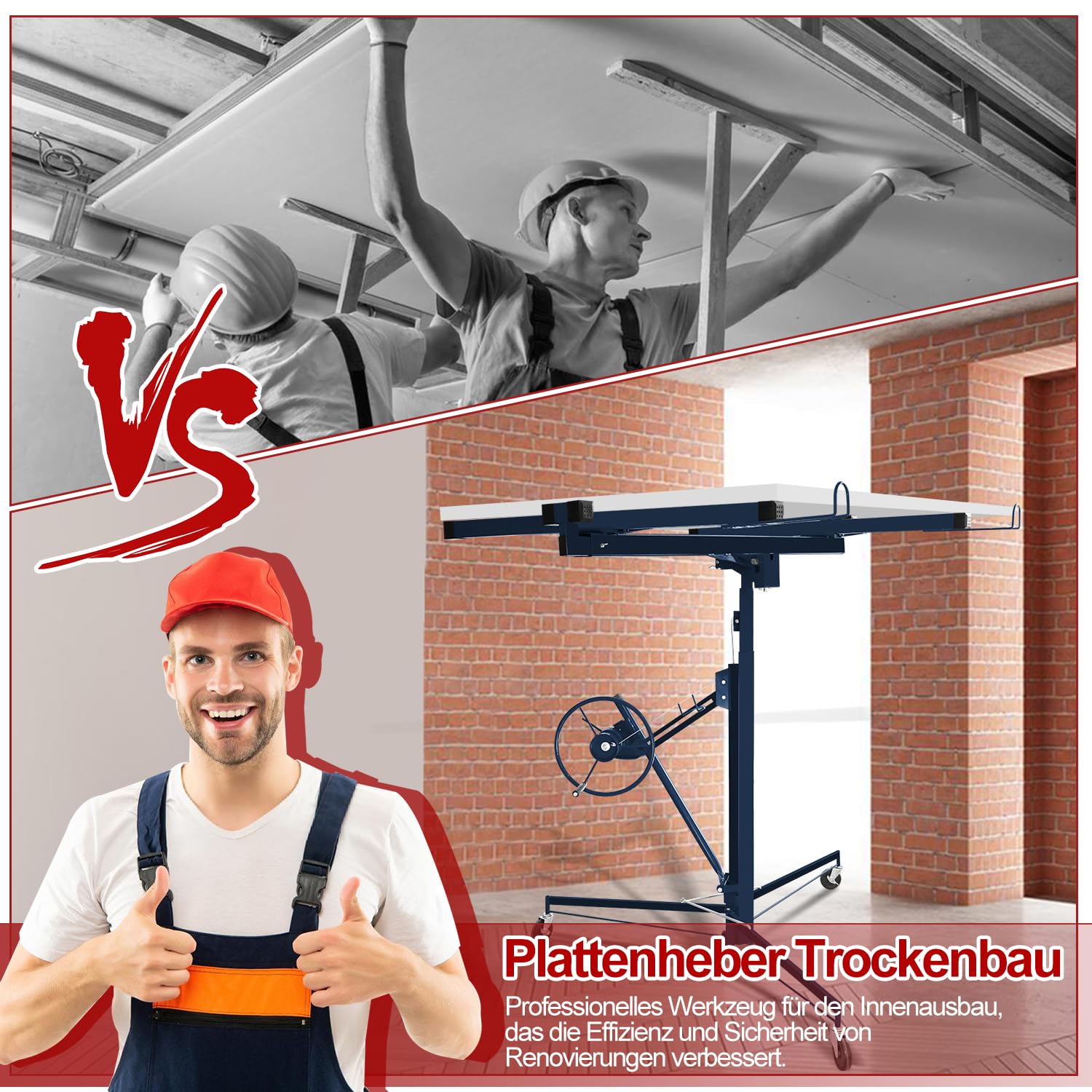 Fiqops XXL podnośnik do płyt gipsowo-kartonowych maks. 68 kg, wysokość robocza 140-350 cm, z regulacją wysokości, maks. 290 cm szerokości ramienia, niebieski